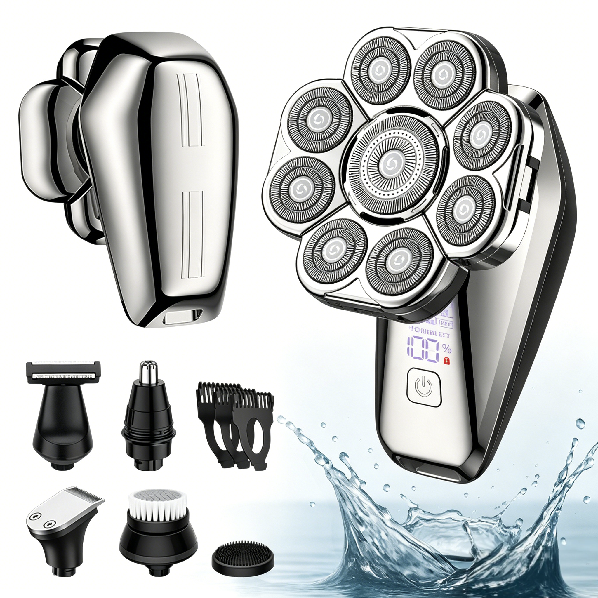 thumbnail video image 2 of 9D Head Shavers for Bald Men, Portable Head Shavers with Travel Lock, IPX7 Waterproof Wet Dry Rotary Electric Razor, Unisex 6-in-1 Detachable Grooming Kit, LED Display & Type-C Fast Charging, 2 of 11
