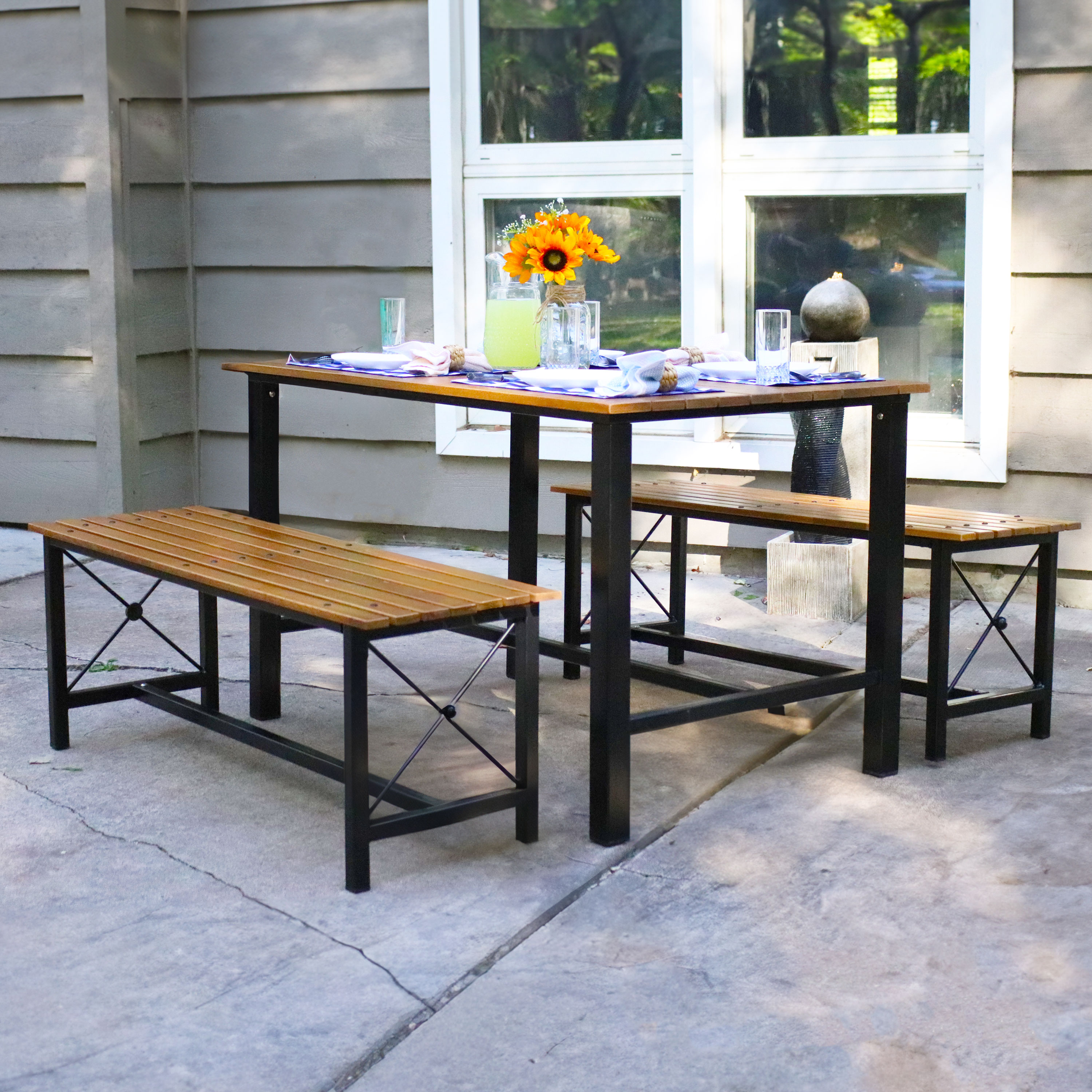 thumbnail video image 2 of Sunnydaze 3-Piece European Chestnut Patio Dining Set, 2 of 9