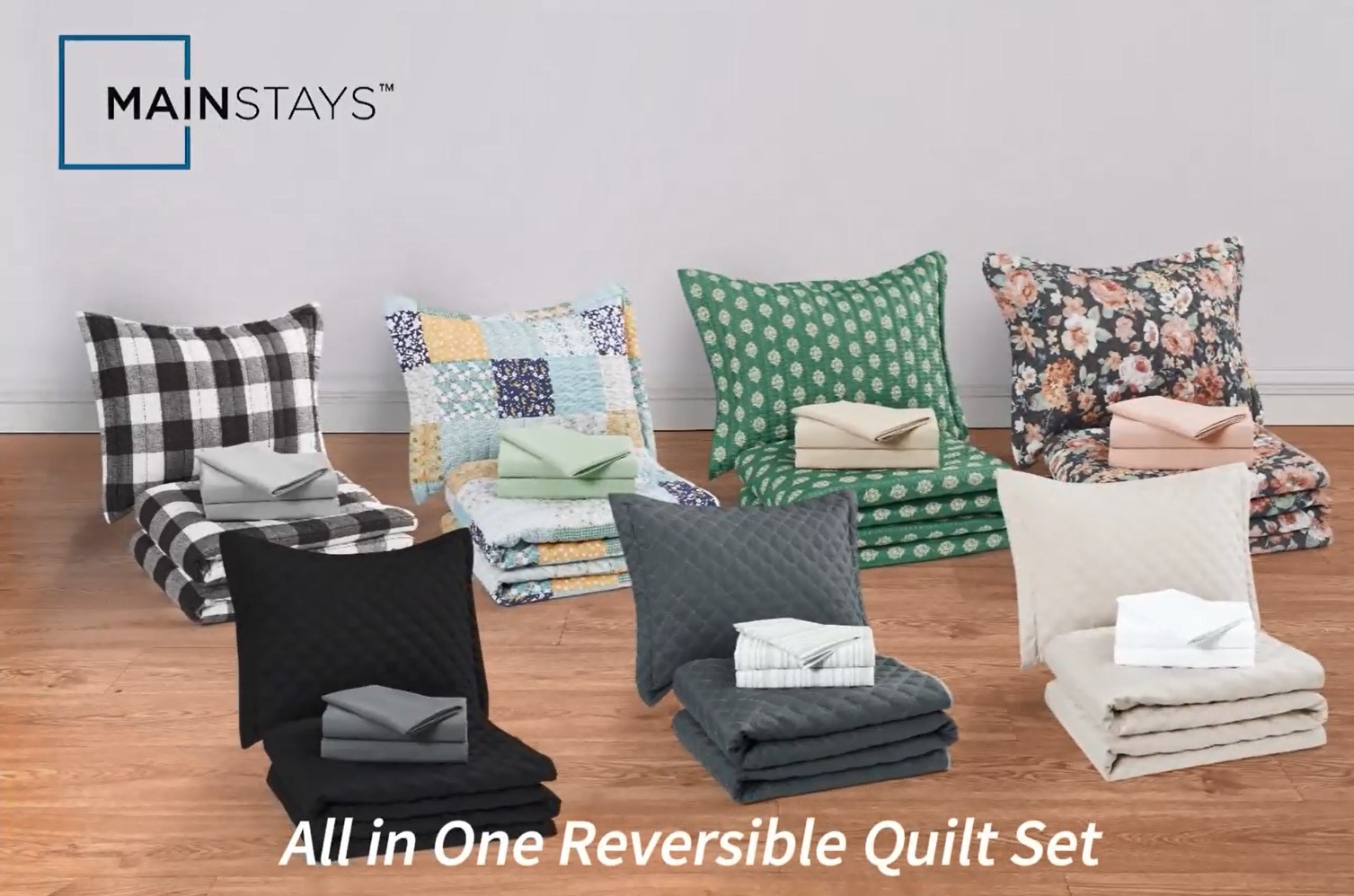 thumbnail video image 2 of Mainstays All in One Lightweight Quilt Set and Sheet Set -7 Piece, King, Green Floral, 2 of 16
