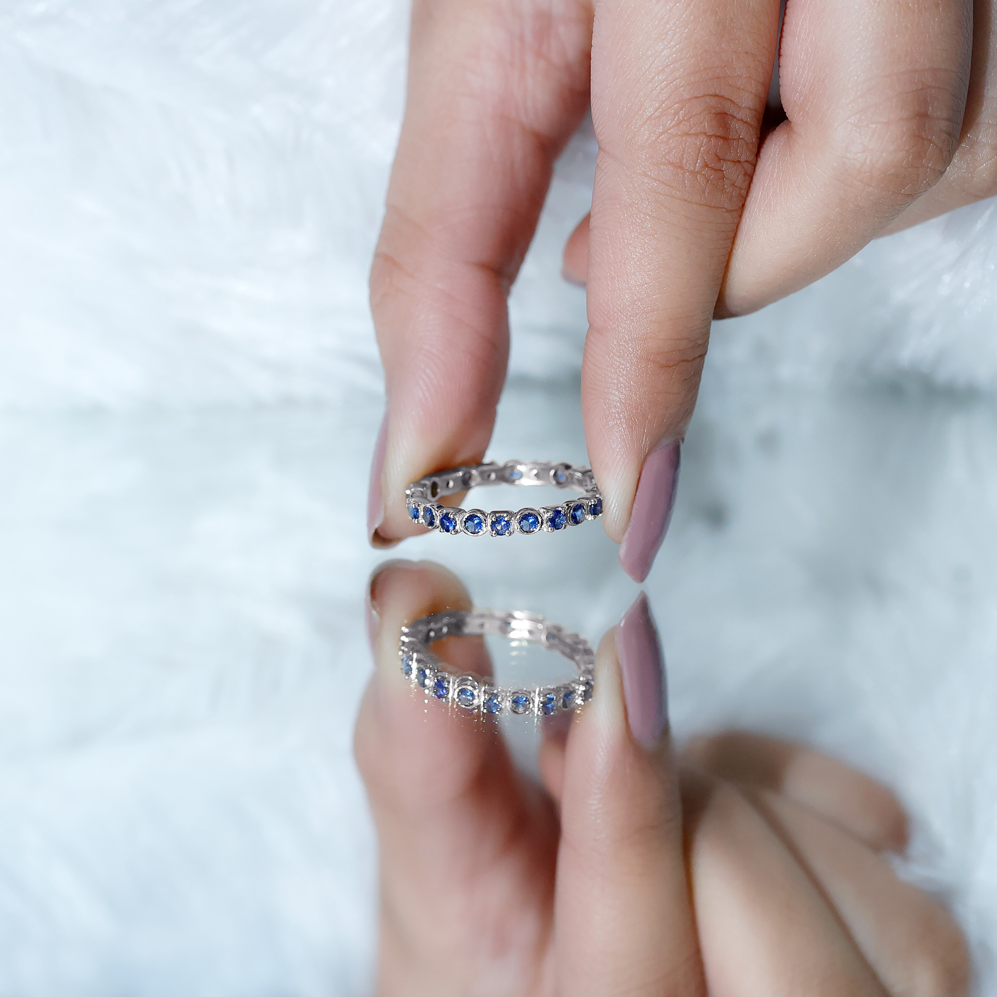 thumbnail video image 2 of Rosec Jewels 1.50 CT Created Blue Sapphire Eternity Band Ring, 18K Yellow Gold, US 3.50, 2 of 8