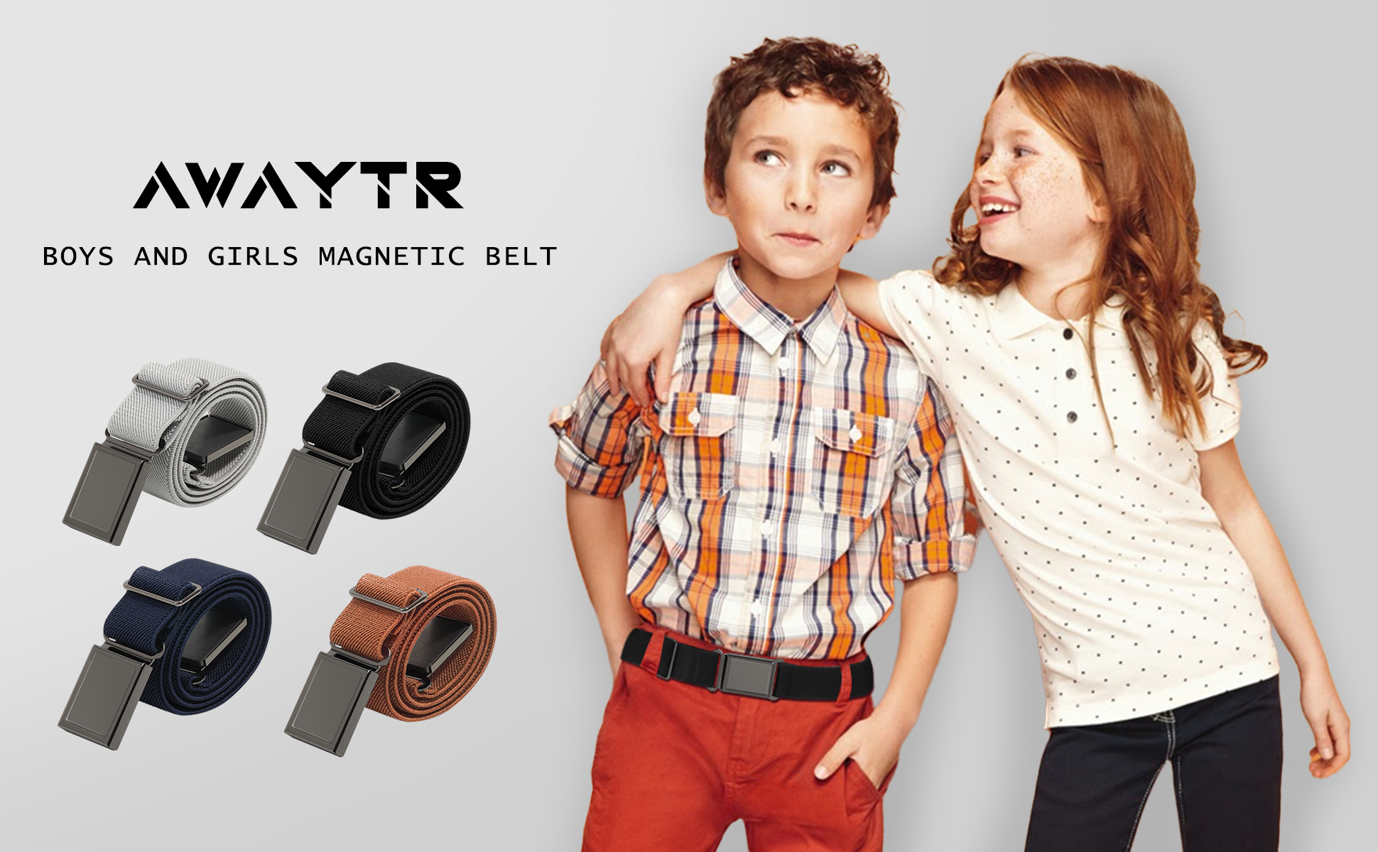 thumbnail video image 2 of AWAYTR Kids Adjustable Magnetic Buckle Belts, Elastic Stretch Comfort Waist Bands for Children Jeans Uniform, 3PCS, 2 of 8