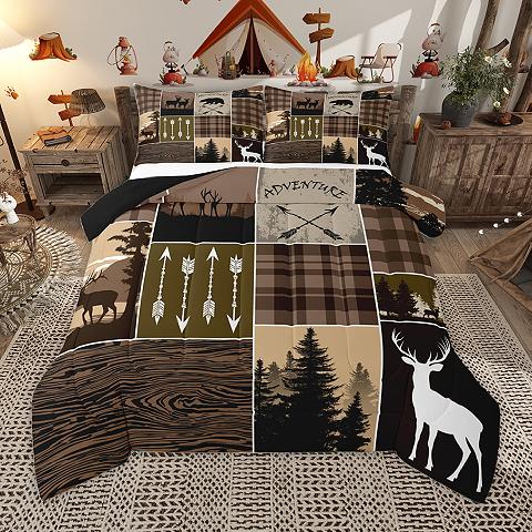 thumbnail video image 2 of Homewish Jungle Animal Deer R Bedding Comforter Set,Woodland Animal Twin Comforter Sets,Brown Black Bedding Set For Men Women,Microfiber Bedroom Decor Reversible,2-Piece, 2 of 9
