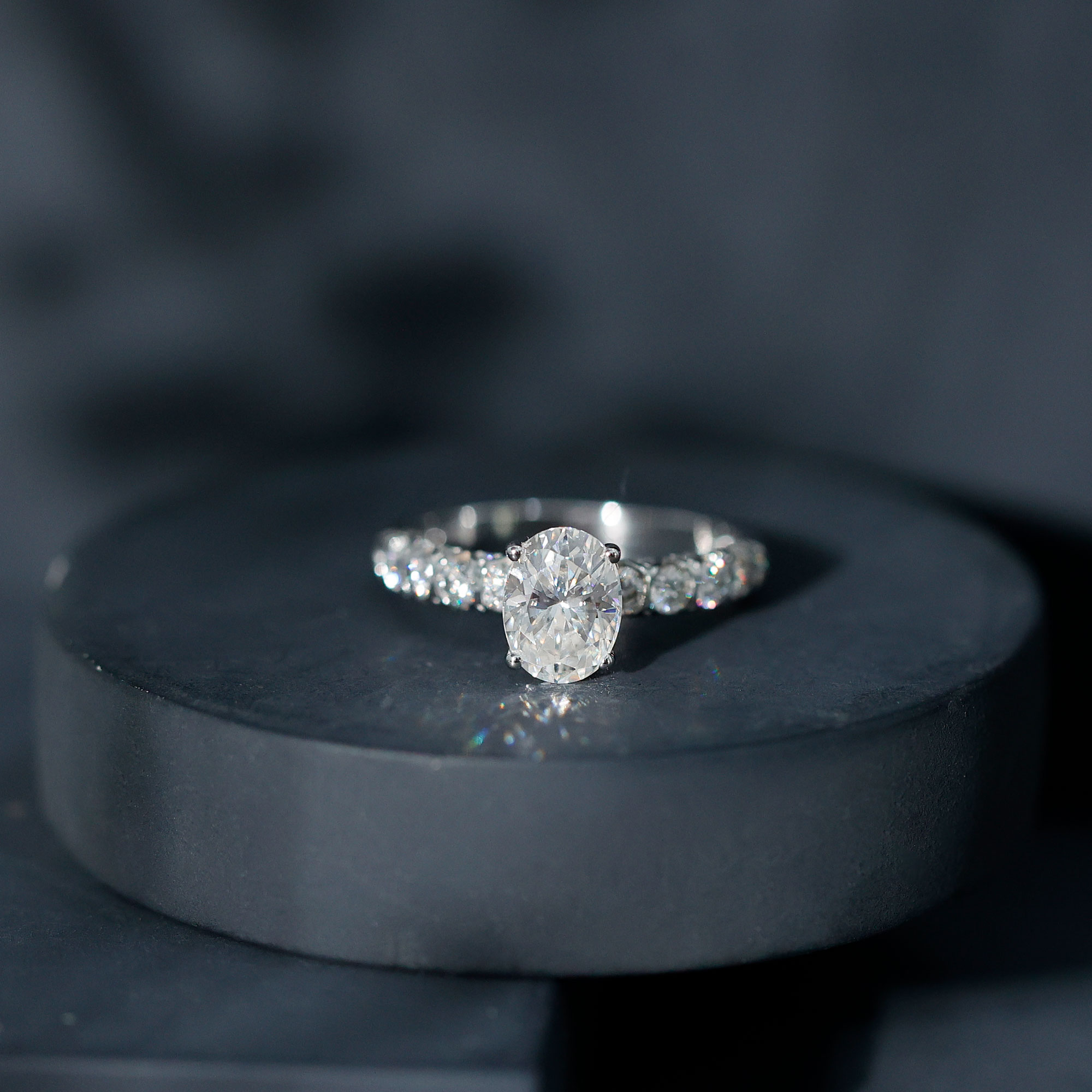 thumbnail video image 2 of Rosec Jewels - 925 Silver Moissanite Ring for Women (D-VS1 Quality, 6X8 mm Oval) - 1 Ct Engagement Ring with Side Stones, US 7.00, 2 of 8