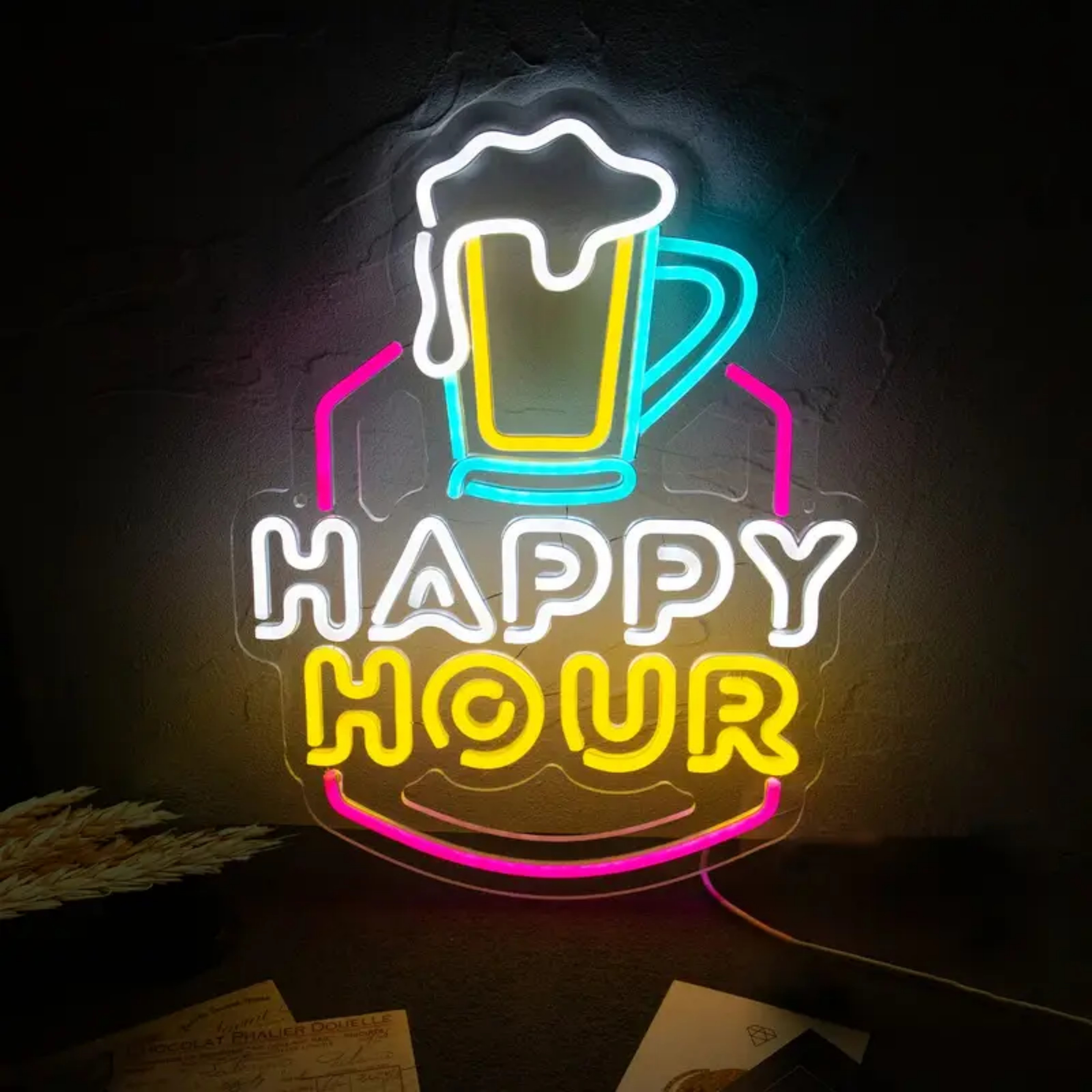 thumbnail video image 2 of UPONRAY Happy Hour Neon Signs, 11.5"*15.3" Dimmable & USB-Powered LED Neon Light, Stylish Wall Decor for Bar, Party, Restaurant, Living Room, Man Cave, 2 of 8