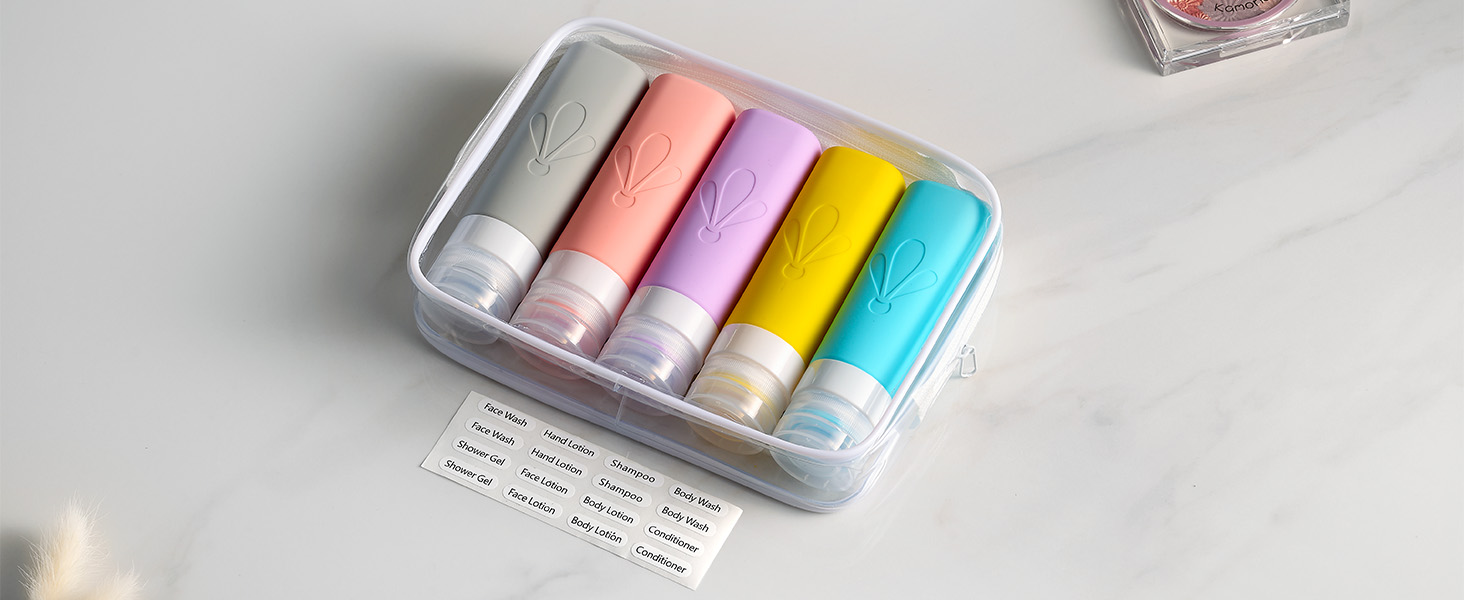 thumbnail video image 2 of INSFIT Travel Bottles for Toiletries, Tsa Approved 3oz Travel Size Toiletries, Bpa Free Leak Proof Squeezable Silicone Tubes Travel Essentials for Shampoo Conditioner Lotion Soap, 2 of 8