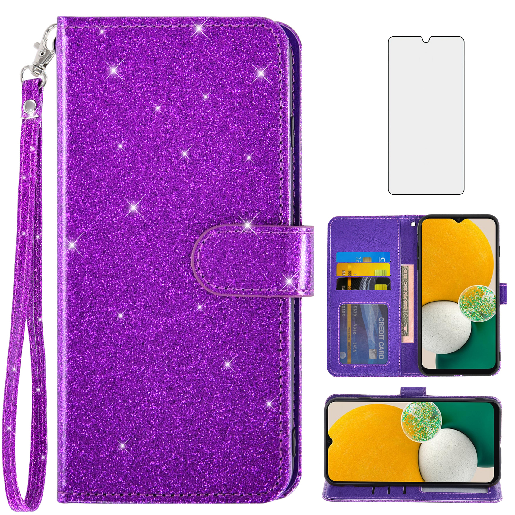 thumbnail video image 2 of Compatible with iPhone 7plus 8plus 7/8 Plus Wallet Phone Case and Tempered Glass Screen Protector Flip Credit Card Holder Stand Bling Glitter Cell Cover for i Phone7s 7+ 8s 8+ Phone7p 8p Women Pink, 2 of 9