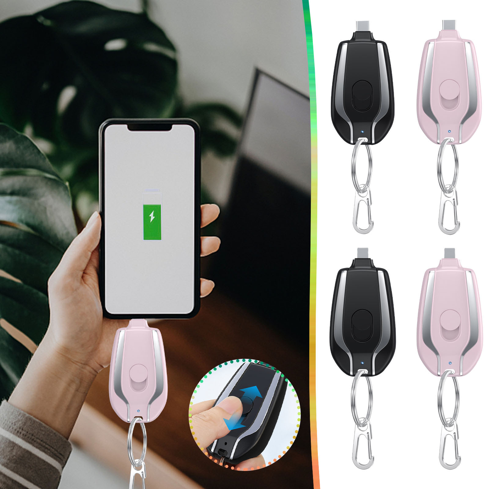 thumbnail video image 2 of Portable Charger Power Bank Keychain Battery Pack 1500mAh Travel Mini Power Emergency Pod Small Cell Phone Charger, 2 of 6