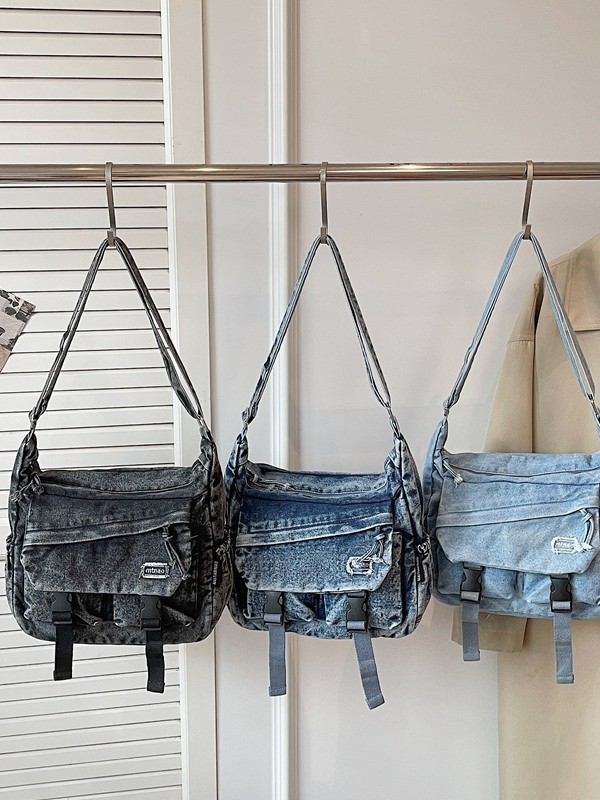 thumbnail video image 2 of Sunyuer Women Vintage Washed Denim Messenger Bag, Large Capacity Casual Crossbody Shoulder Bag, Adjustable Strap Multi Pocket Fashion Denim Satchel Purse for Travel Daily Commute, 2 of 8