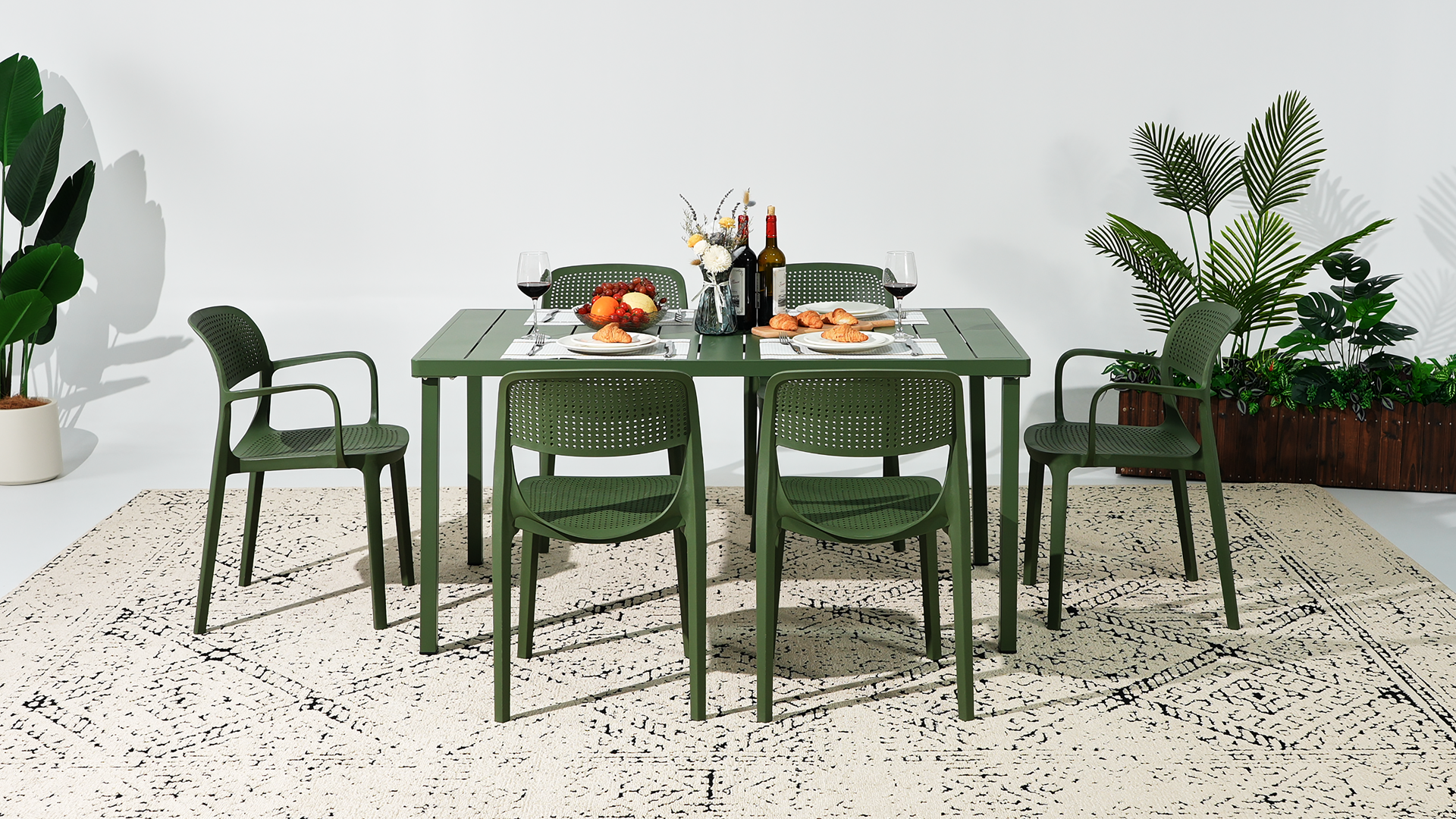thumbnail video image 2 of WestinTrends Playa 7-Piece Outdoor Rectangular Metal Patio Dining Table Set With Stackable Patio Dining Chairs, Red, 2 of 16