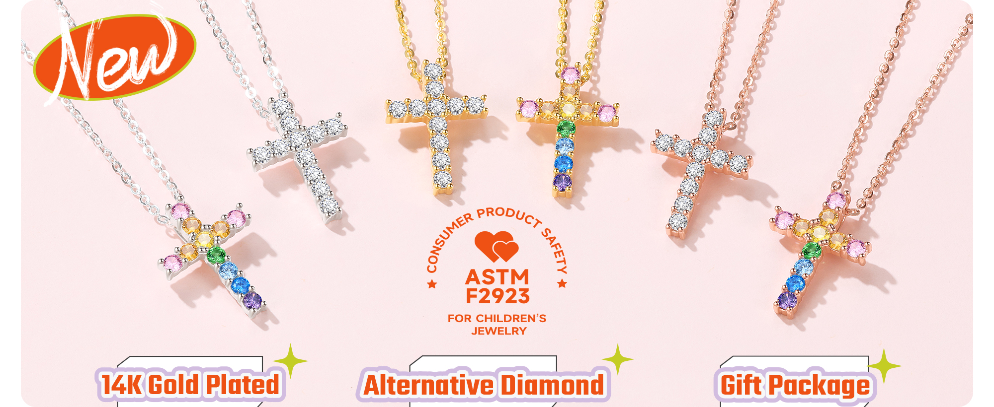 thumbnail video image 2 of Just Being Cute Cross Necklace for Women, First Communion Cubic Zirconia Pendant Necklaces for Girlfriend Baptism Easter Jewelry Gifts with Card, 2 of 11