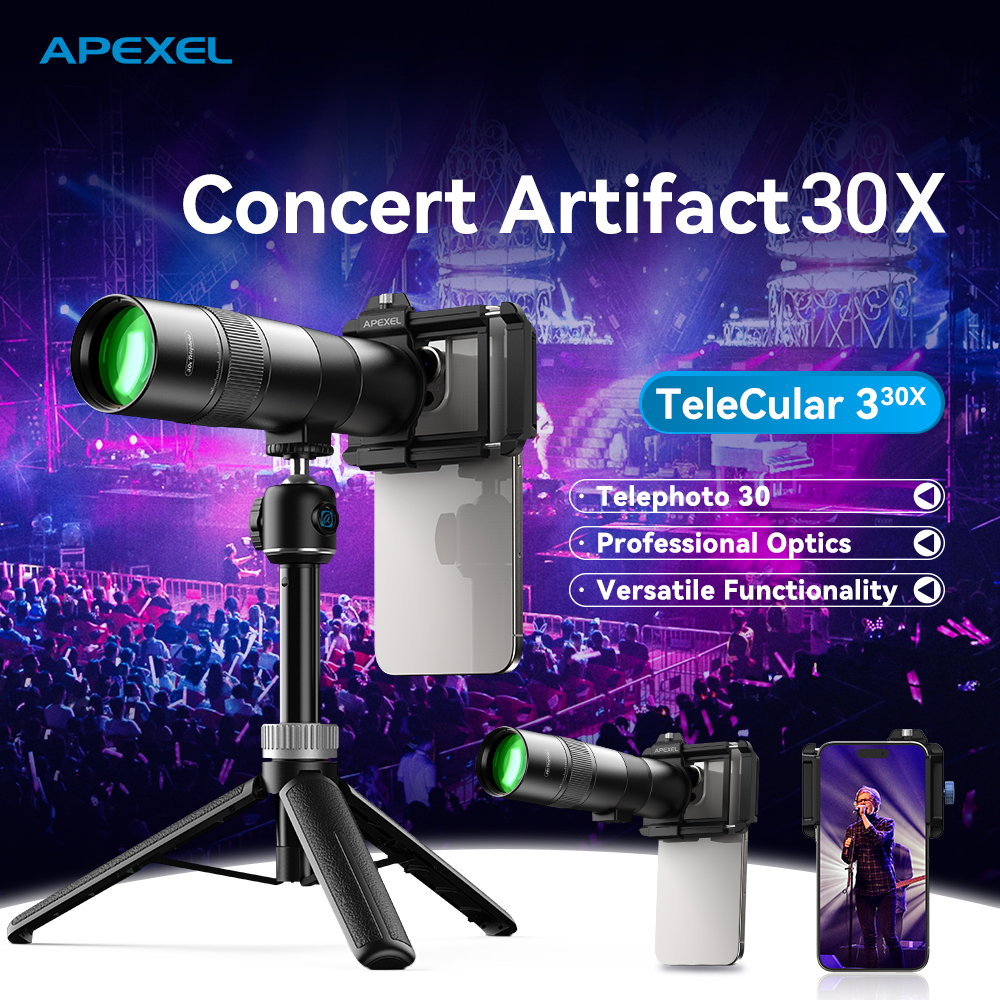 thumbnail video image 2 of Apexel 30X Telephoto Lens, High Power HD Telephoto Phone Lens with Adjustable Tripod and Universal Phone Clip, Phone Lens Attachment for Android & iPhone, 2 of 9