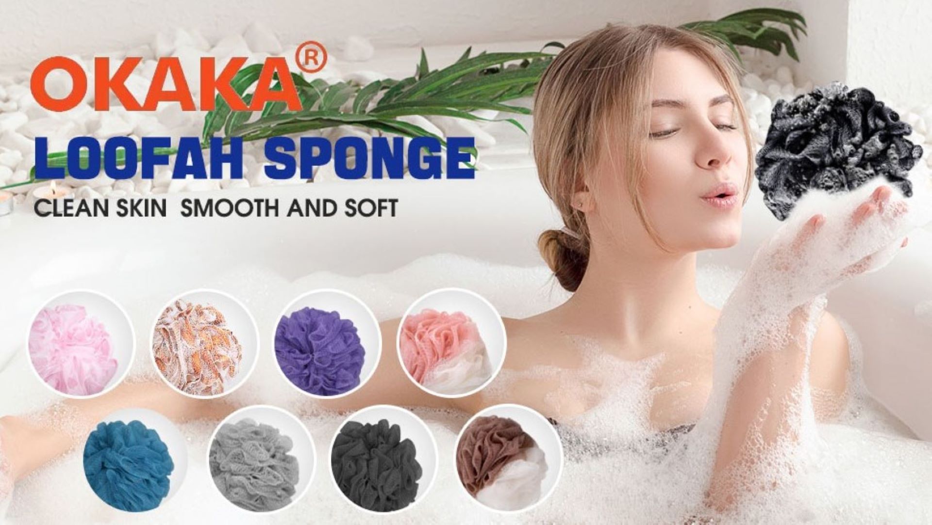 thumbnail video image 2 of Okaka Loofah Bath Sponge Body Sponge Loofa Shower Puff Exfoliating Soft Fancy Men Women 4 Pack, 2 of 9
