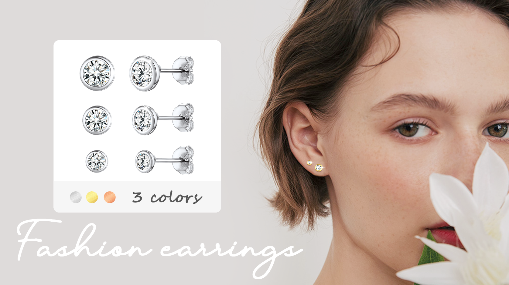 thumbnail video image 2 of ChicSilver 3 Pairs Sterling Silver Cubic Zirconia Stud Earrings for Women Hypoallergenic Tiny Simulated Diamond Ear Stud Set for Sensitive Ears, 2 of 9