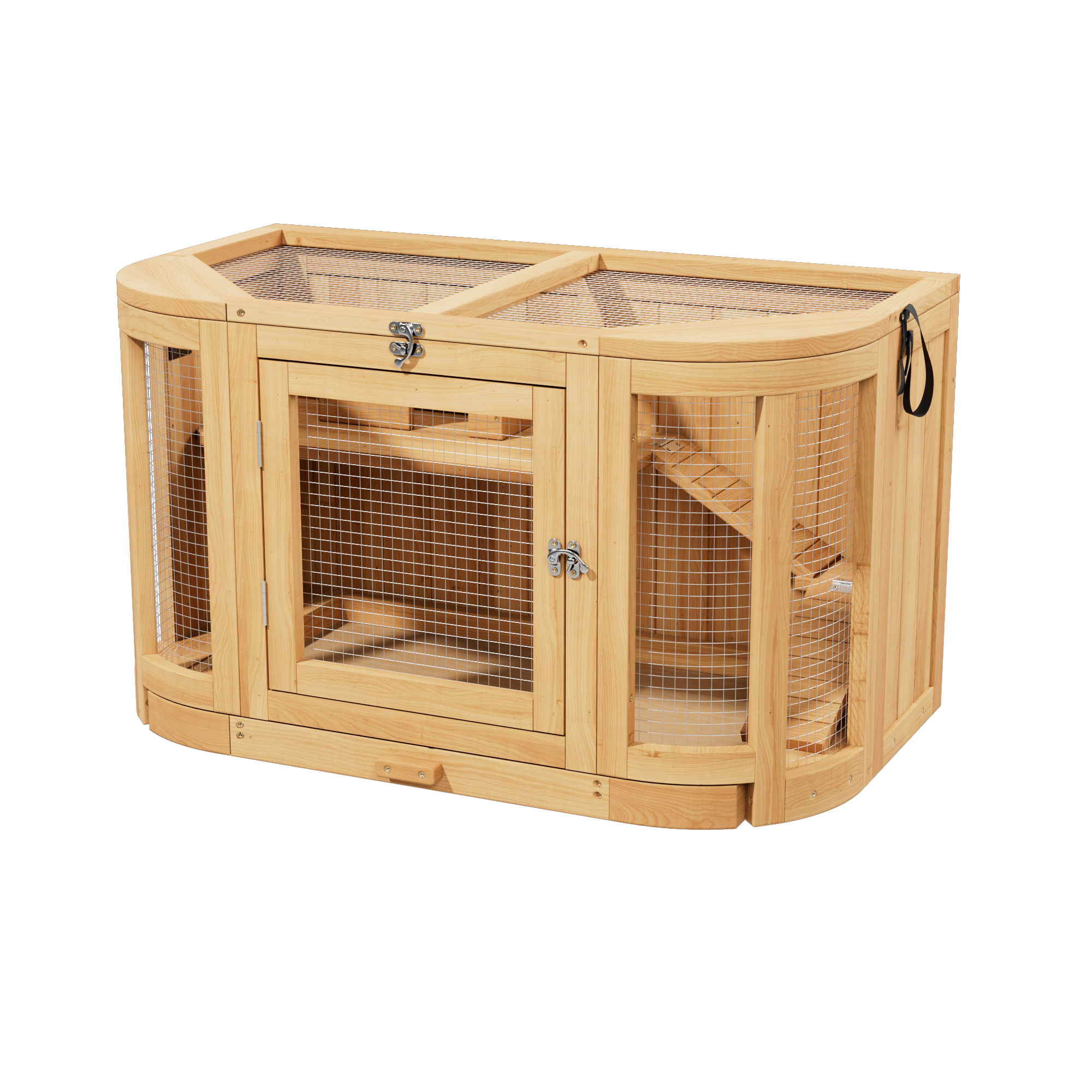 thumbnail video image 2 of Large Wooden Hamster Cage with Openable Top,Chew Proof Hamsters Enclosure with Detachable Leg Design and Tray,Natural, 2 of 11
