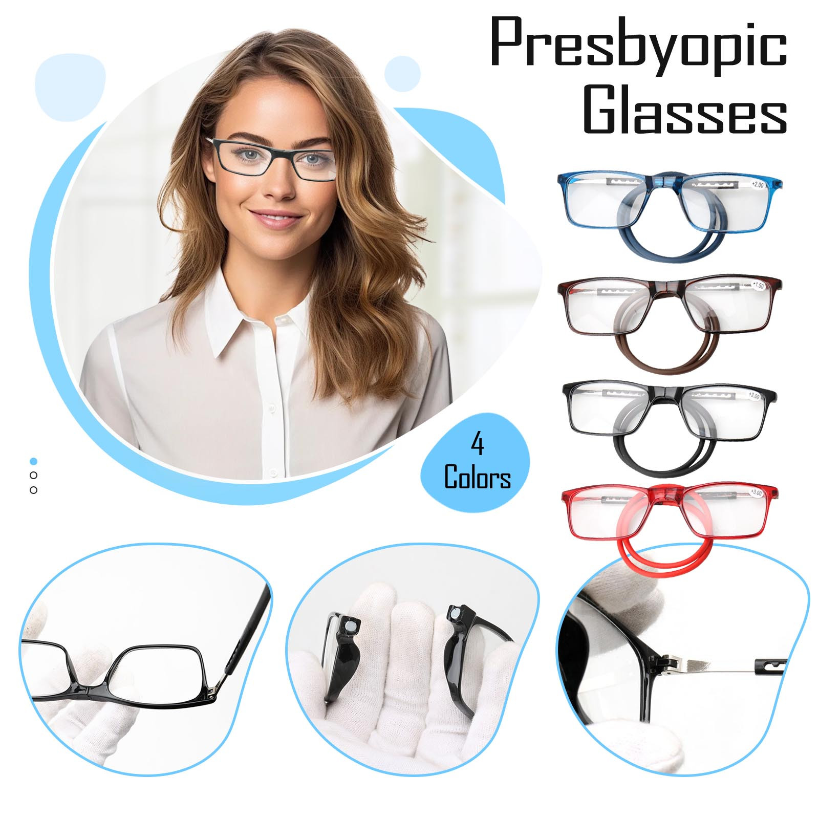 thumbnail video image 2 of NXMY Reading Glasses Under $10 Hanging Folding Magnetic Front Click Connect Neck Readers Lightweight Eyeglasses for Men and Women brown 3.0, 2 of 7