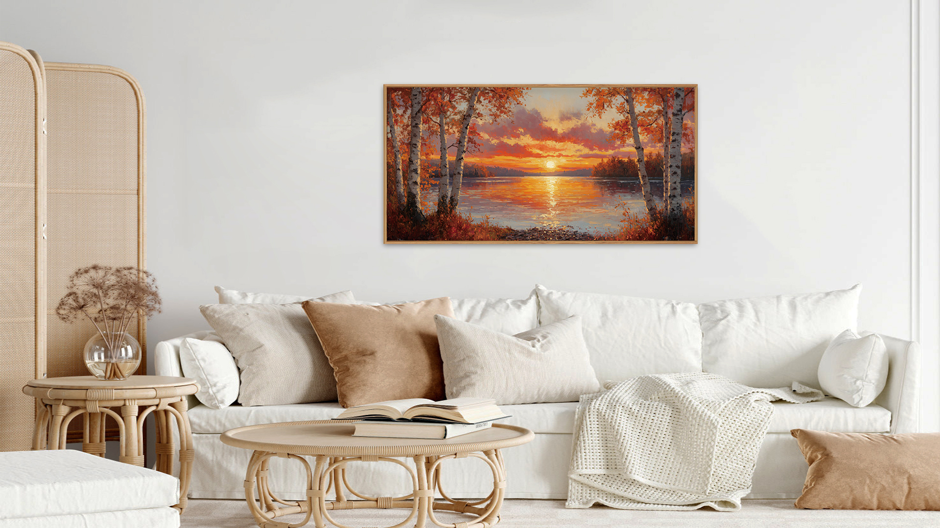 thumbnail video image 2 of TOARTi Birch Tree Framed Canvas Wall Art Forest Lake Sunset Landscape Painting Natural Autumn Scenery Decor for Living Room Bedroom Office 20x40 Inch, 2 of 10