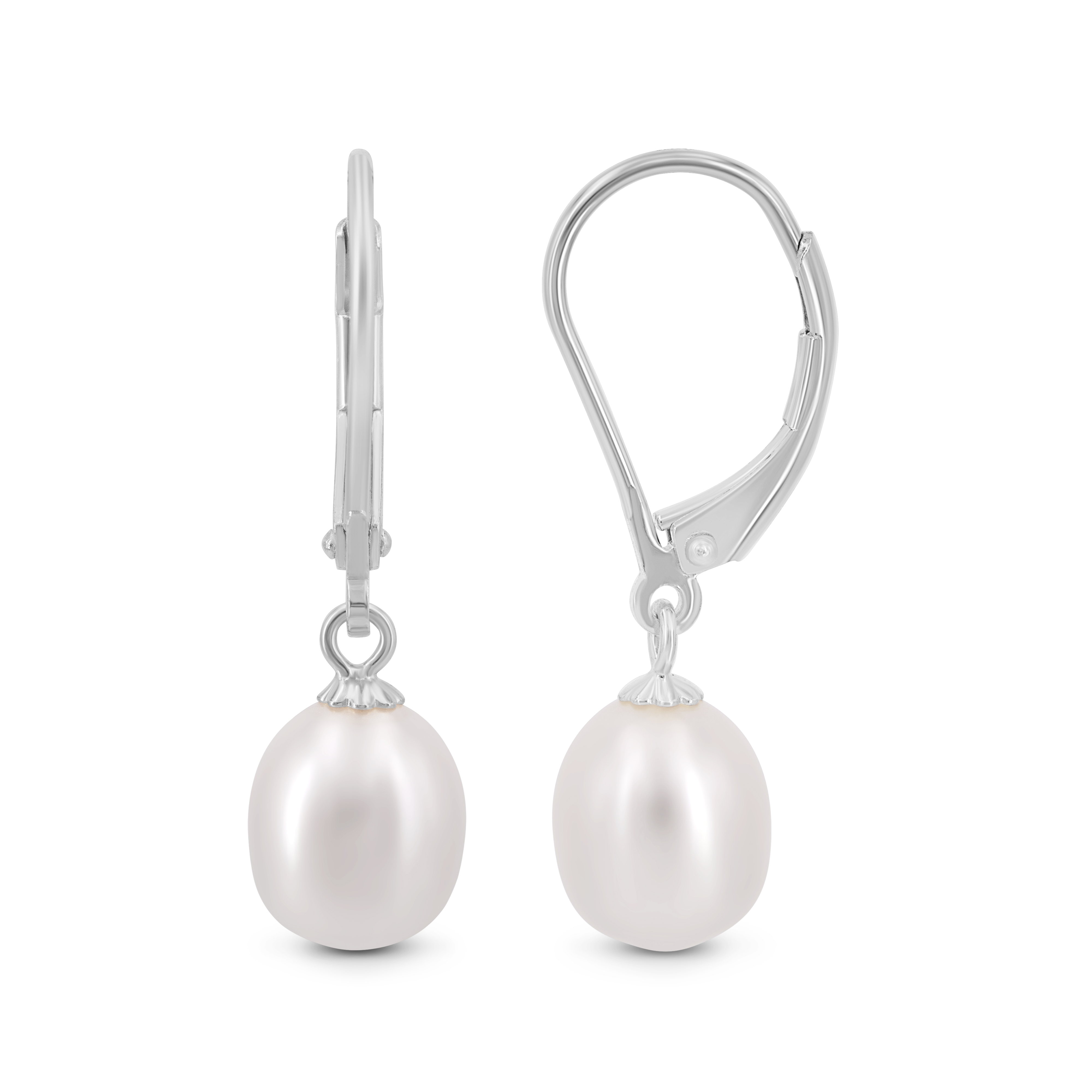 thumbnail video image 2 of Kezef 14K White Gold Plated Sterling Silver Pearl Drop Earrings for Women – White Cultured Pearl Leverback – Hypoallergenic June Birthstone Jewelry, 2 of 6