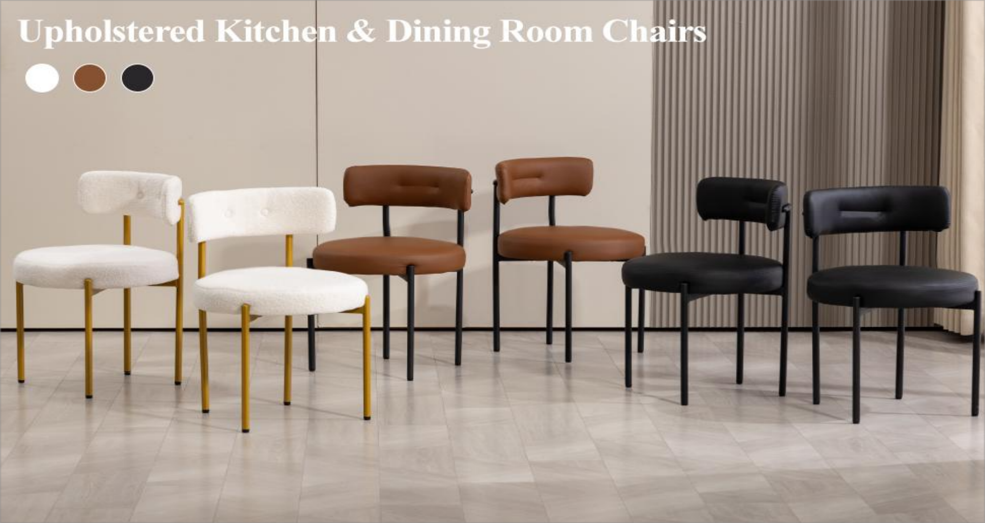 thumbnail video image 2 of Round Dining Chairs Set of 4, Mid-Century Modern Kitchen Chairs with Metal Legs and Curved Backrest, PU Leather Upholstered Chairs for Dining Room, Kitchen & Living Room, Black, 2 of 7