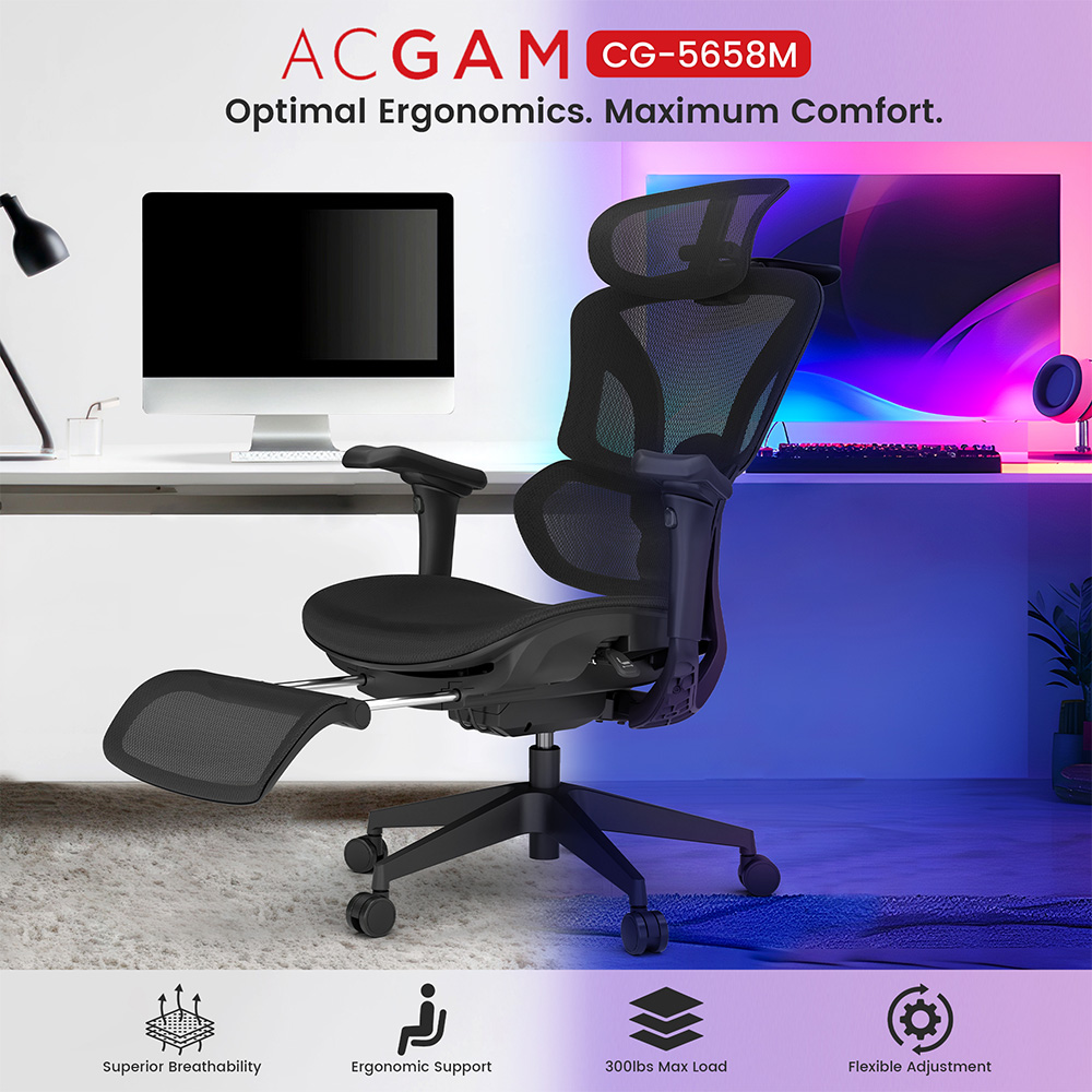 thumbnail video image 2 of ACGAM CG-5455M Ergonomic Gaming Office Chair | PVC Seat, Stylish Mixed Design for Comfort and Support | Perfect for Gaming and Work, 2 of 11