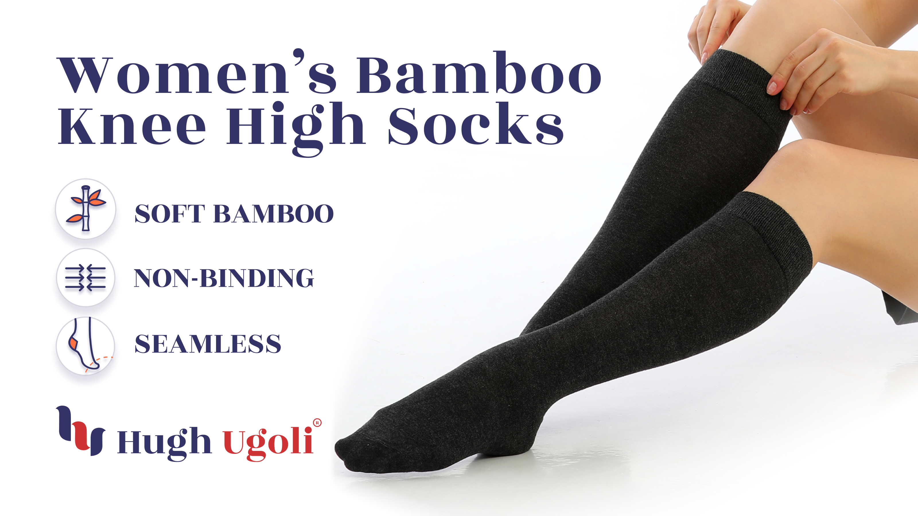 thumbnail video image 2 of HUGH UGOLI Women's Bamboo Knee High Socks | Comfort Seam Long Dress Socks, Soft & Lightweight | 8 Pairs, Black, Shoe Size: 5-8, 2 of 2