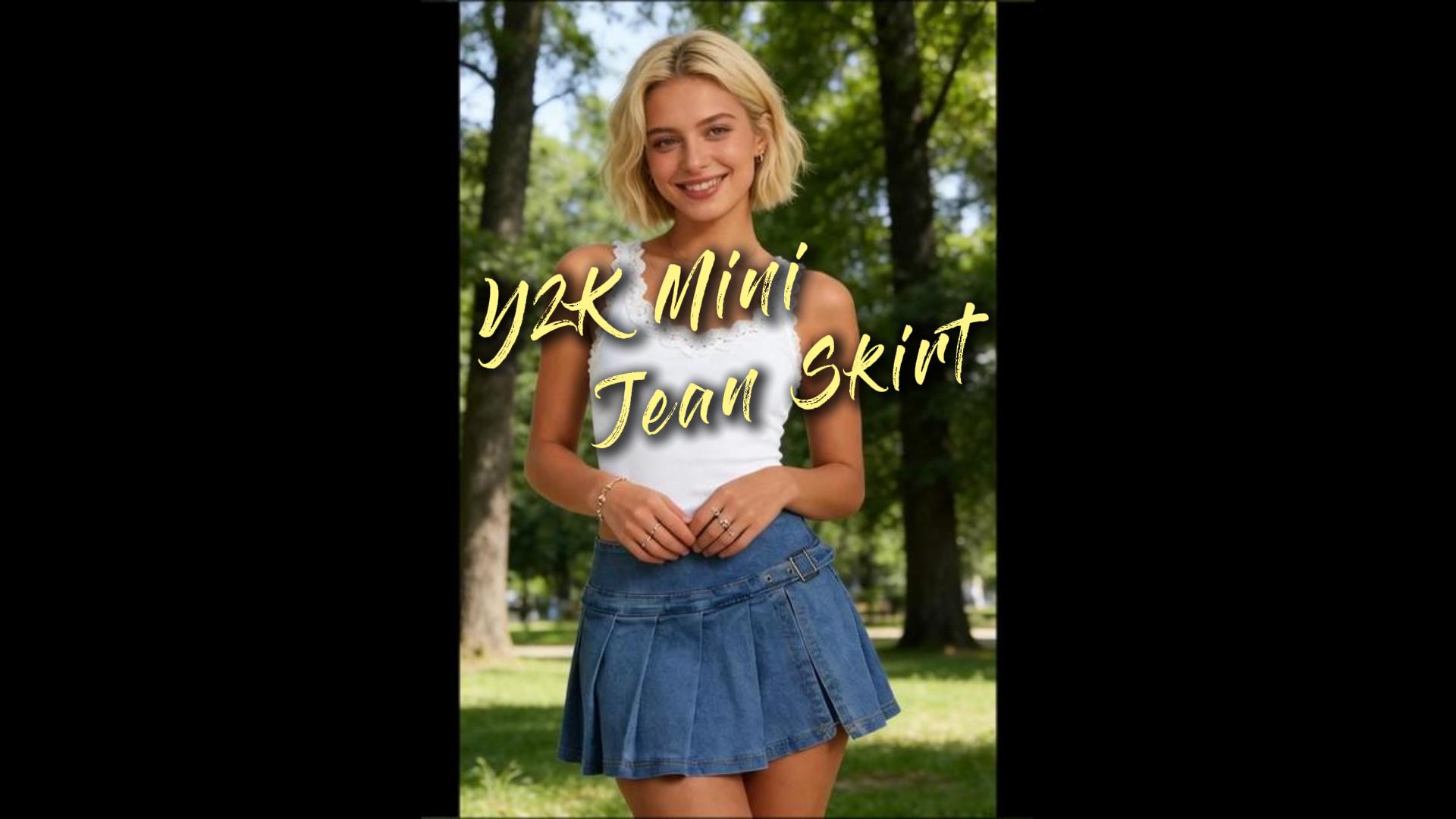 thumbnail video image 2 of EMMIOL Women's Denim Mini Skirt Mid-Low Waist Stretch Jean Skort Y2K Casual Skirt with Built-in Shorts & Side Zipper, 2 of 8