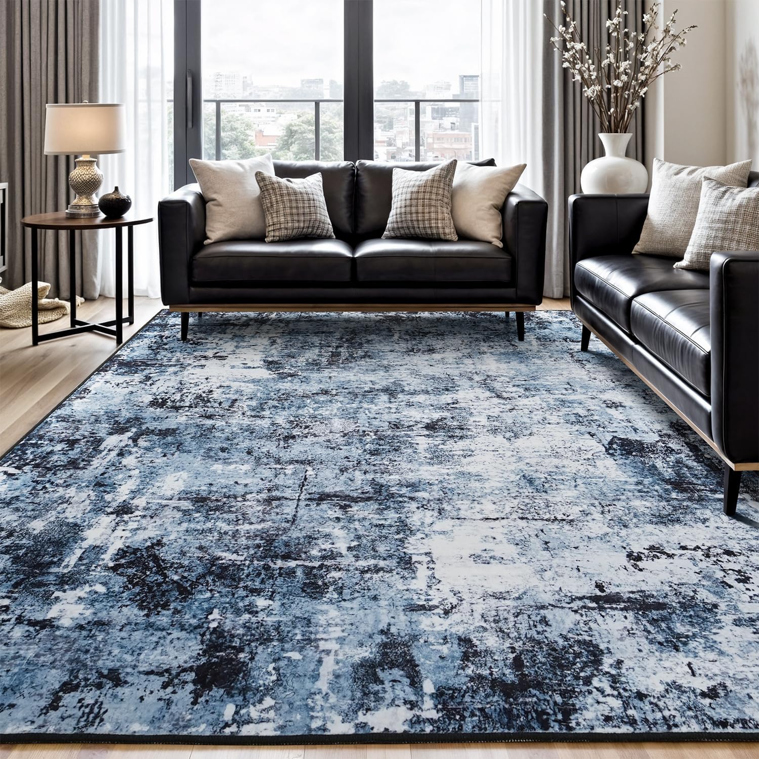 thumbnail video image 2 of Reepow 5x7 Area Rugs for Living Room Modern Abstract Washable Low Pile Non-Slip Stain-Resistant Rug for Dining Room Home Office Bedroom,Ocean Blue, 2 of 10