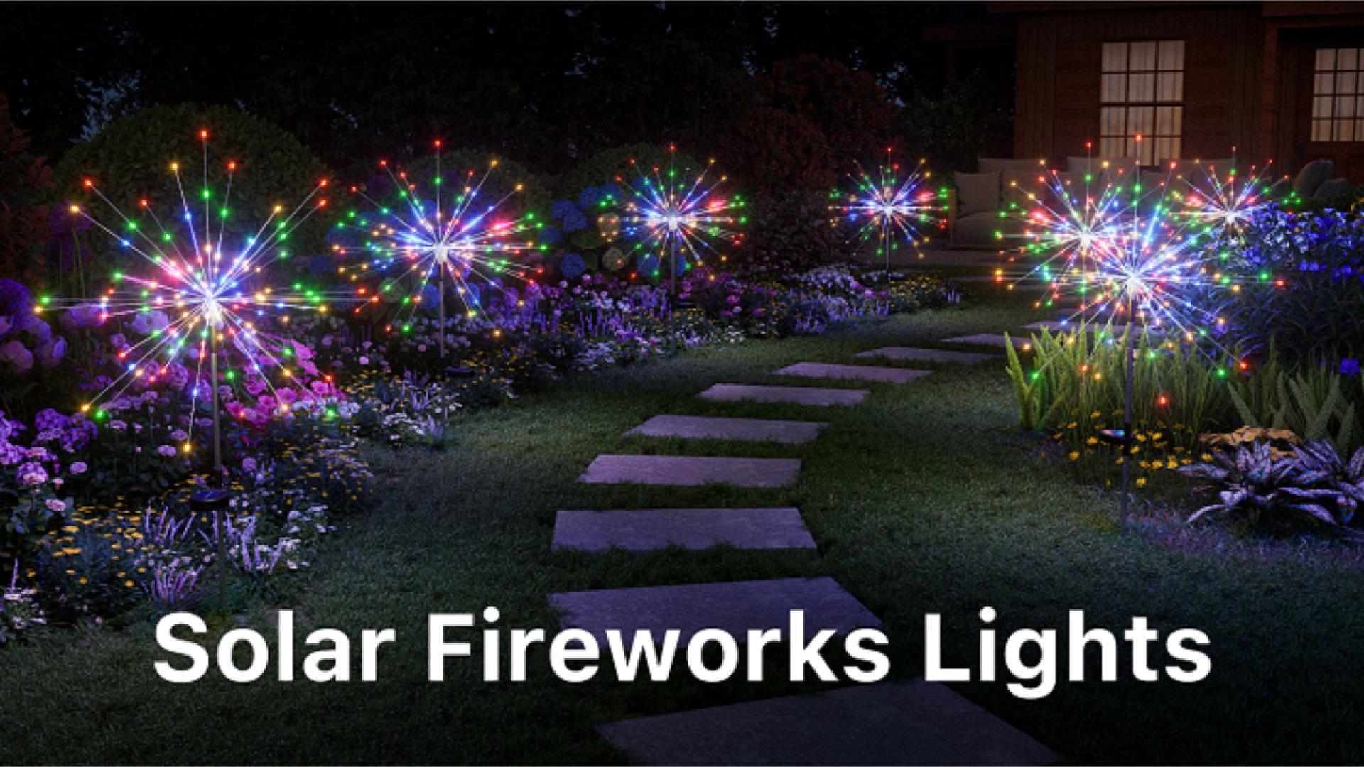 Yinghao 2 pack RGB Solar Fireworks Light, 120 LED Outdoor Waterproof ...