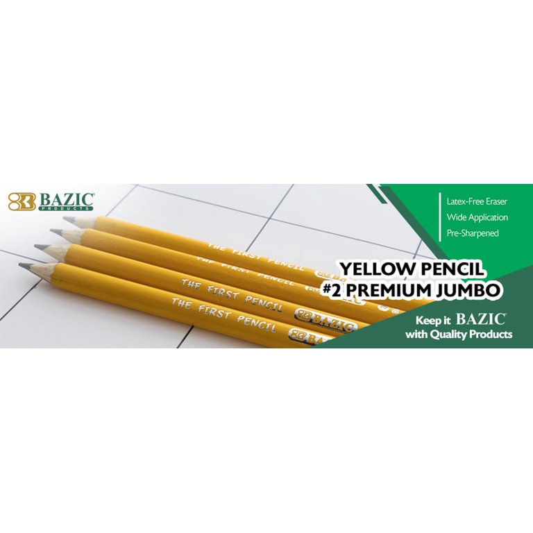 BAZIC Pencil Wood Pre-Sharpened #2 HB Jumbo Pencils, Latex Free Eraser (4/Pack), 2-Packs