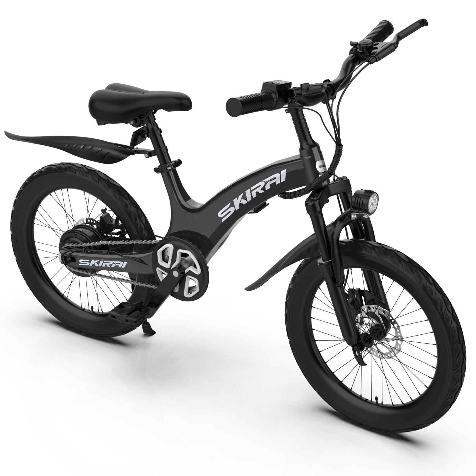 thumbnail video image 2 of SKIRAI 20" Kids Electric Bike, Ages 6–10, 250W 400W Peak Motor, 15.5 MPH 3-Speed, TÜV Certified 25-Mile Range, Magnesium Frame, as a Gift for Boys Girls (Black), 2 of 11