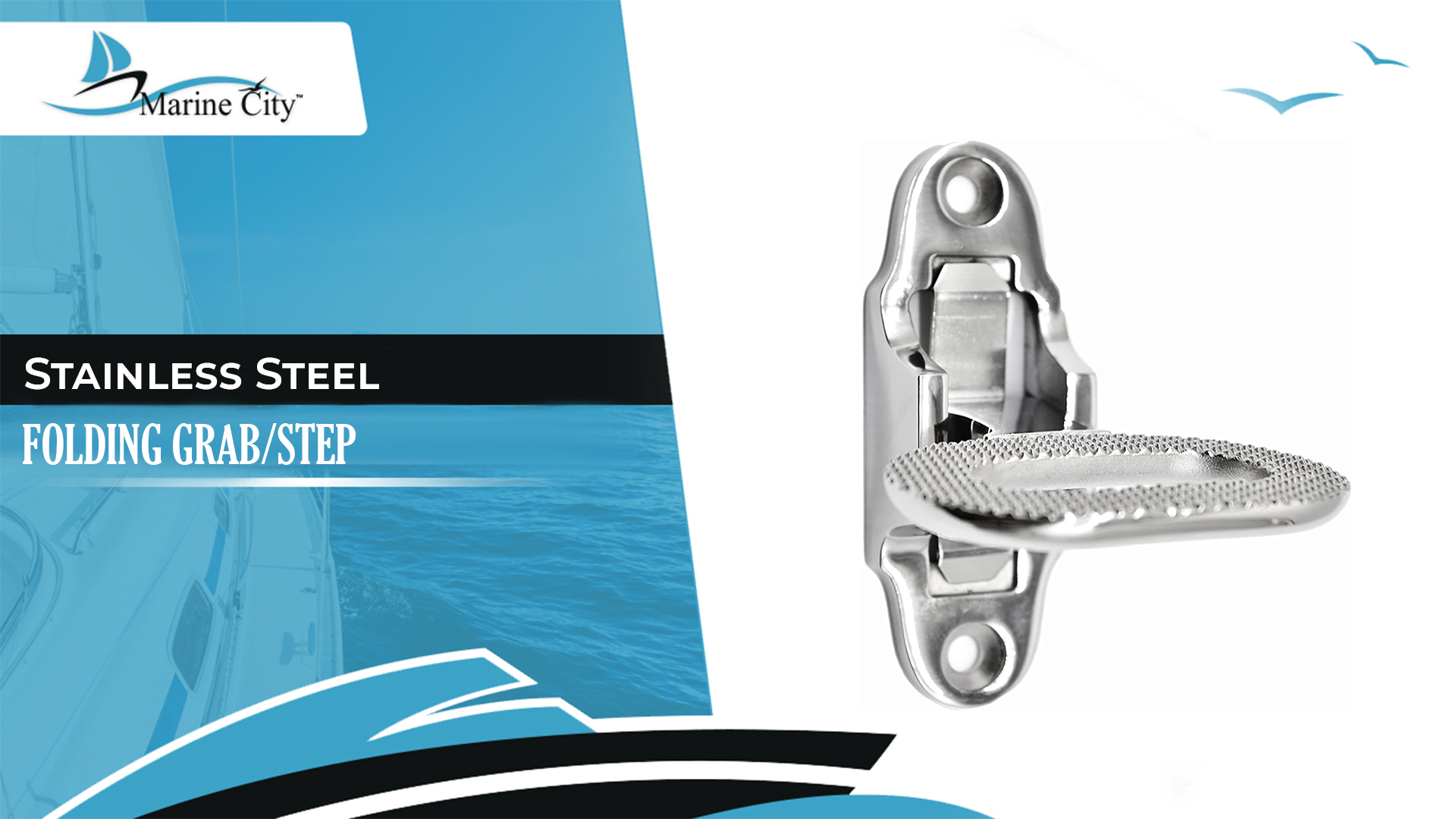 thumbnail video image 2 of MARINE CITY Folding Grab/Step, Heavy Duty Stainless Steel, 4-1/5 Inch x 3-1/3 Inch, Durable, Corrosion-Resistant, Ideal for Boat, RV, Trailer, and Camper Use Pack of 1, 2 of 8