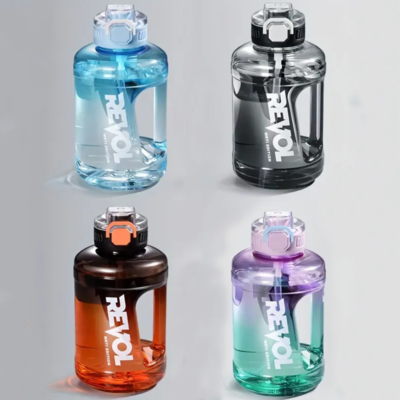 thumbnail video image 2 of Large-Capacity Sports Water Bottle with Straw 1.6l (54oz) Leakproof Gym Water Bottle Ergonomic Handle for Easy Carry（Gradient Black）, 2 of 8