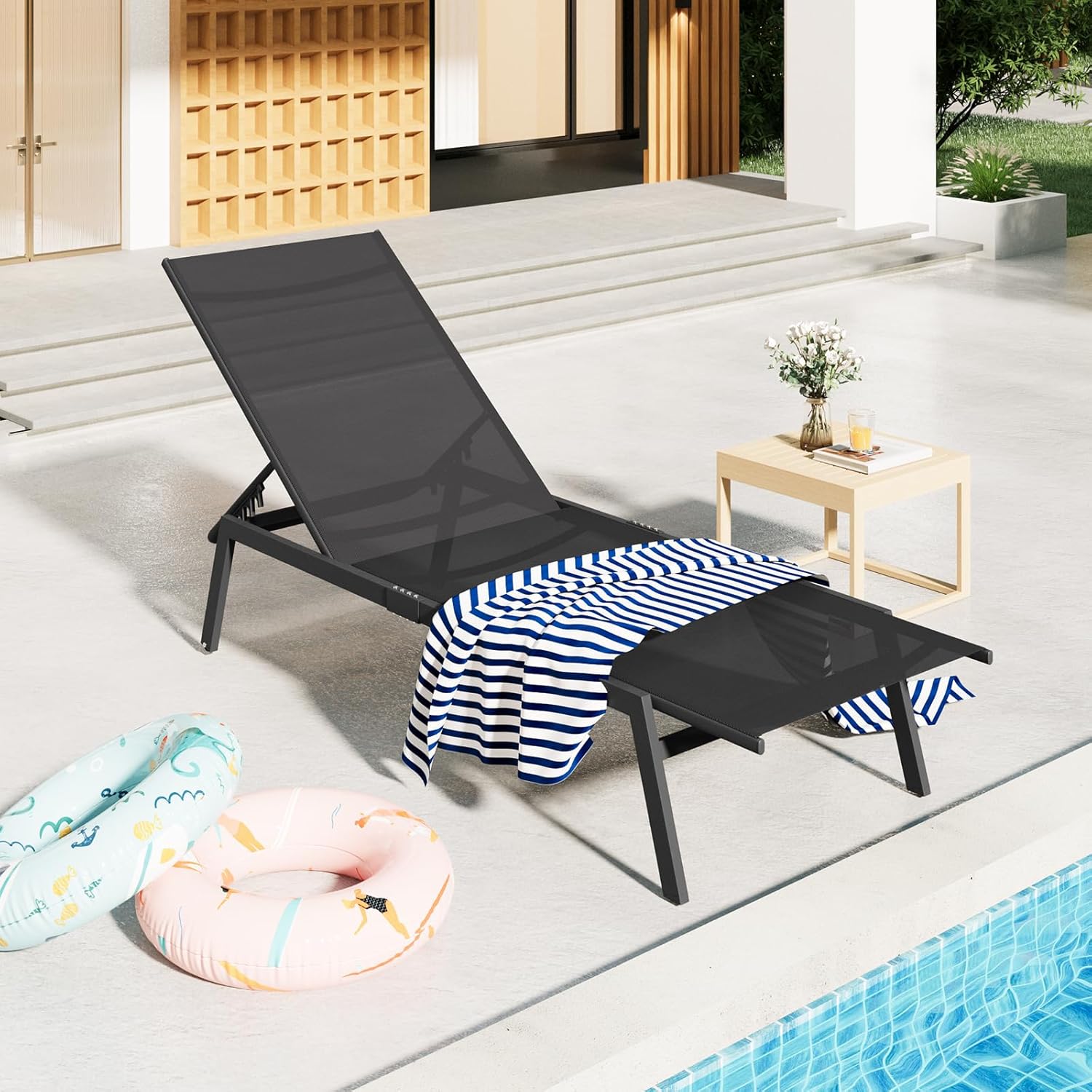 thumbnail video image 2 of AECOJOY Patio Metal Lounge Chairs for Outside Adjustable Outdoor Chaise Lounge for Outside Pool Set of 2 - Black, 2 of 10