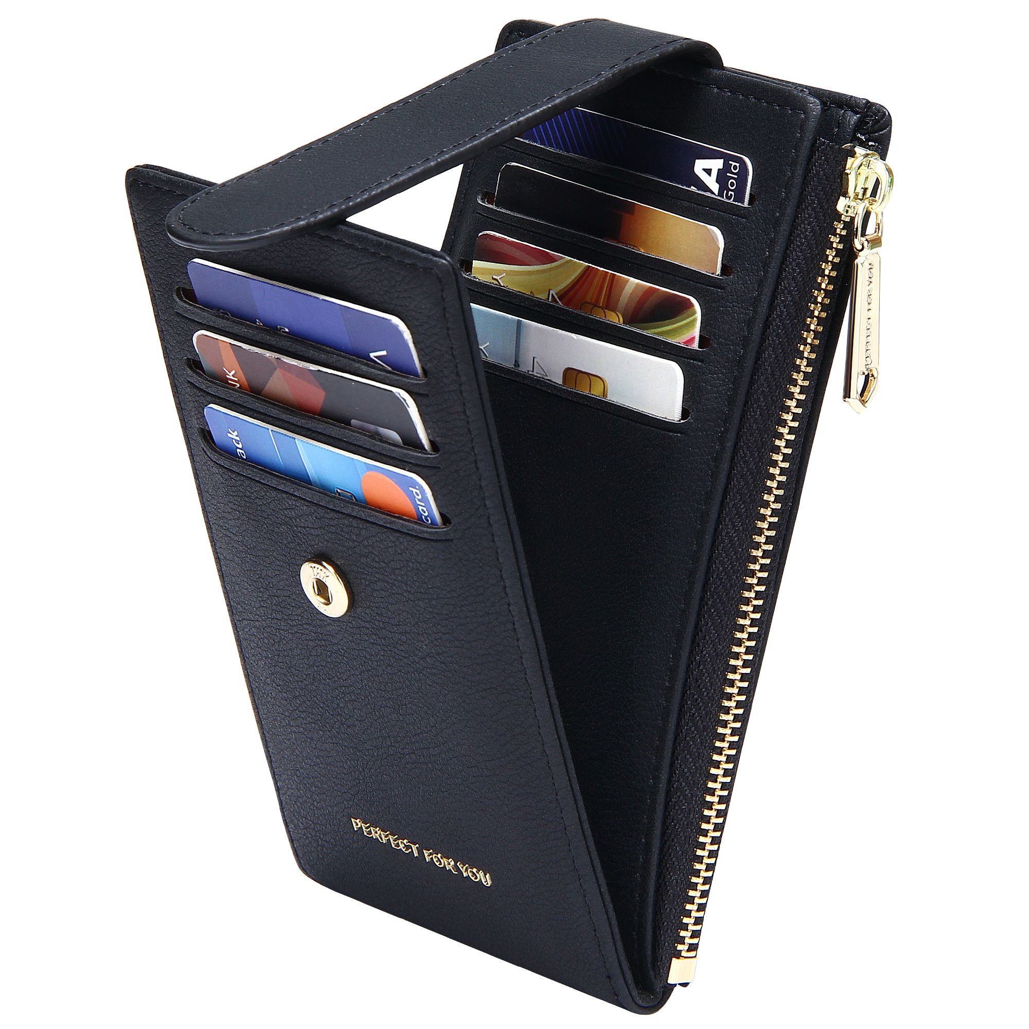 thumbnail video image 2 of Badiya RFID Card Holder Wallet for Women Slim Wallets Bifold Women Multi Card Case Zipper Coin Purse, 2 of 9