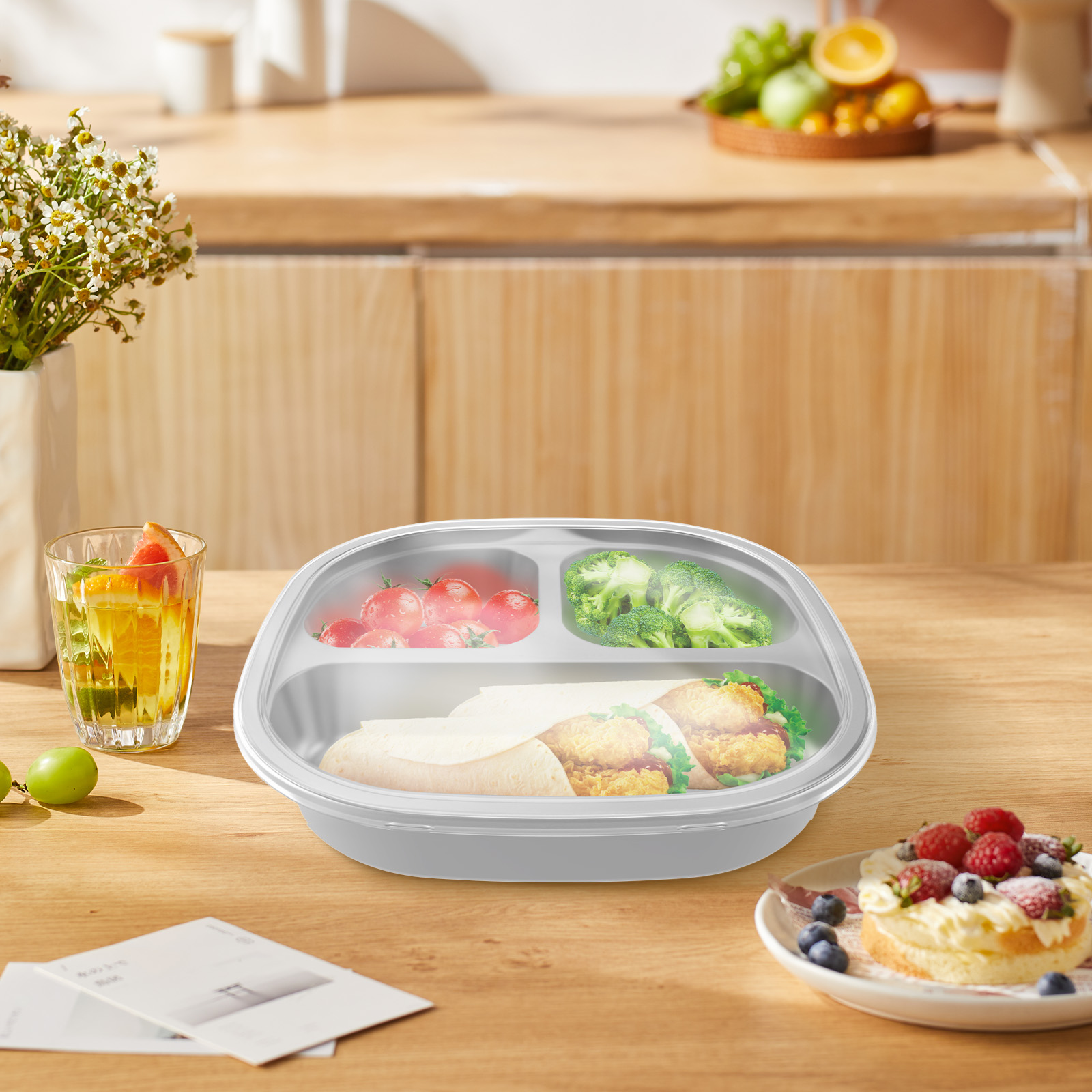 thumbnail video image 2 of AEVXKHI 4PCS Stainless Steel Kids Plates, Stackable Toddler Plates, Balanced Bites Divided Plates, Anti Rust Food Tray Dishes with Lid, Portion Control Platter with 3 compartments for Picnic Camping, 2 of 10