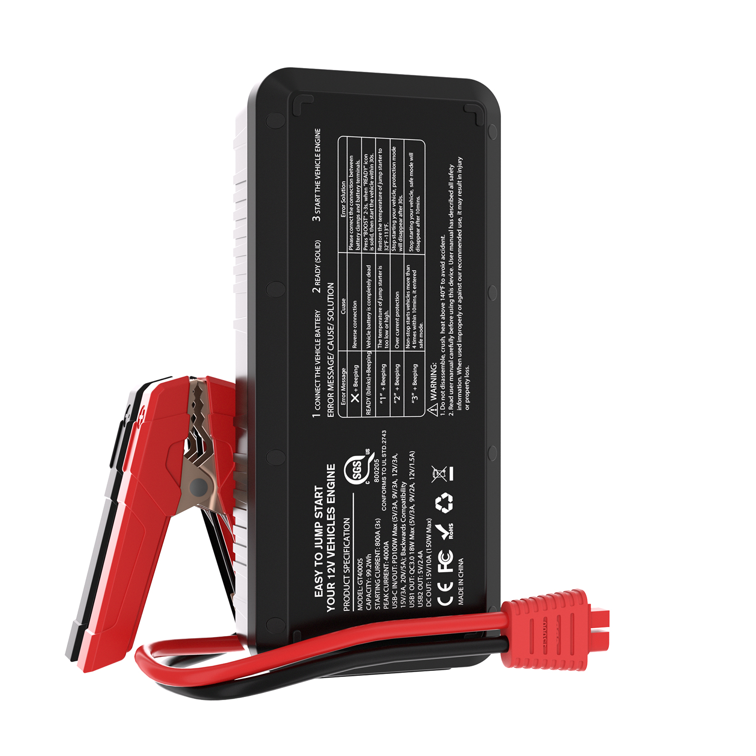 GOOLOO GT4000S Car Jump Starter,4000A 26800mAh 12V Jumper Pack for