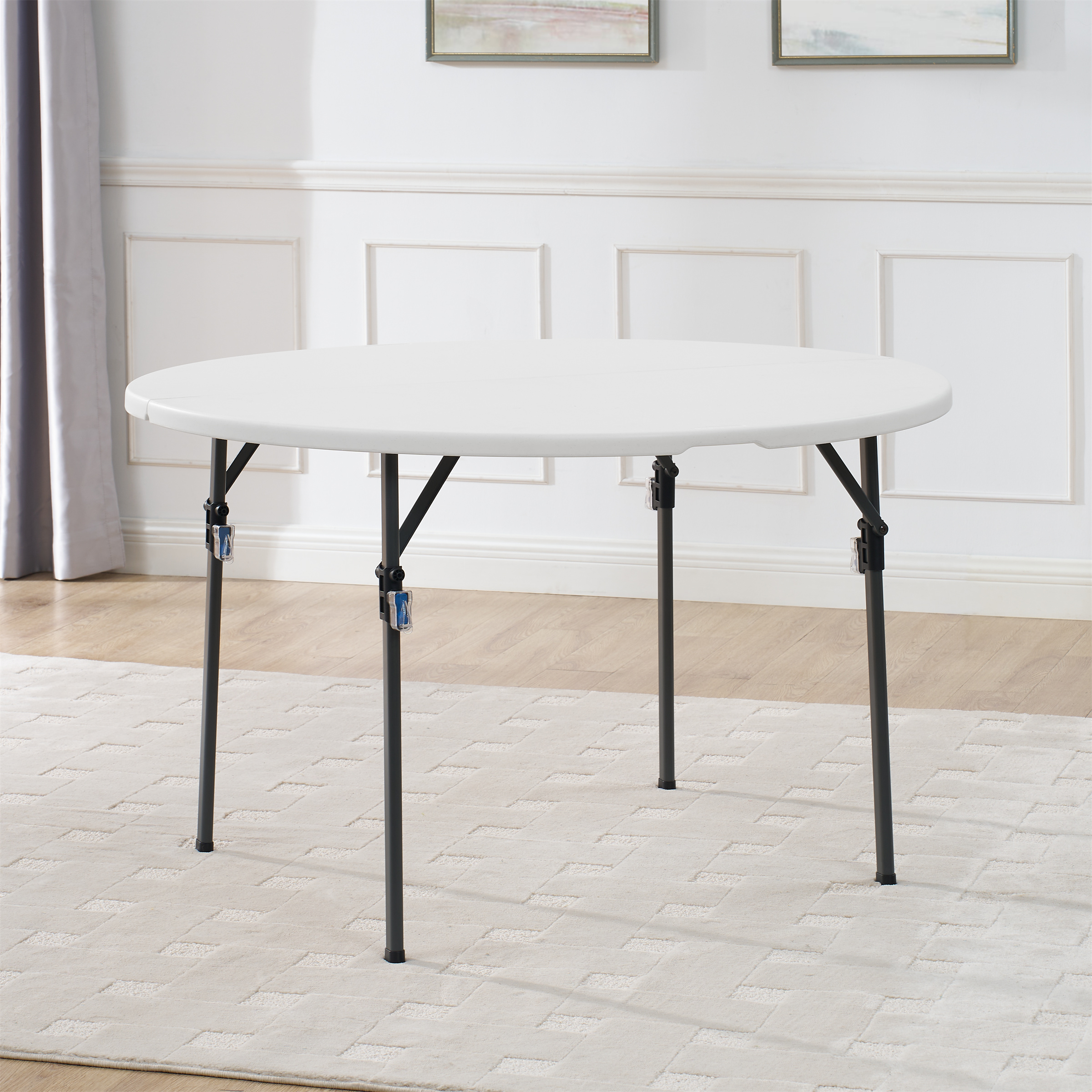 thumbnail video image 2 of Mainstays 4 Foot Fold-in-Half Round Plastic Table, Indoor Outdoor, White, 2 of 12