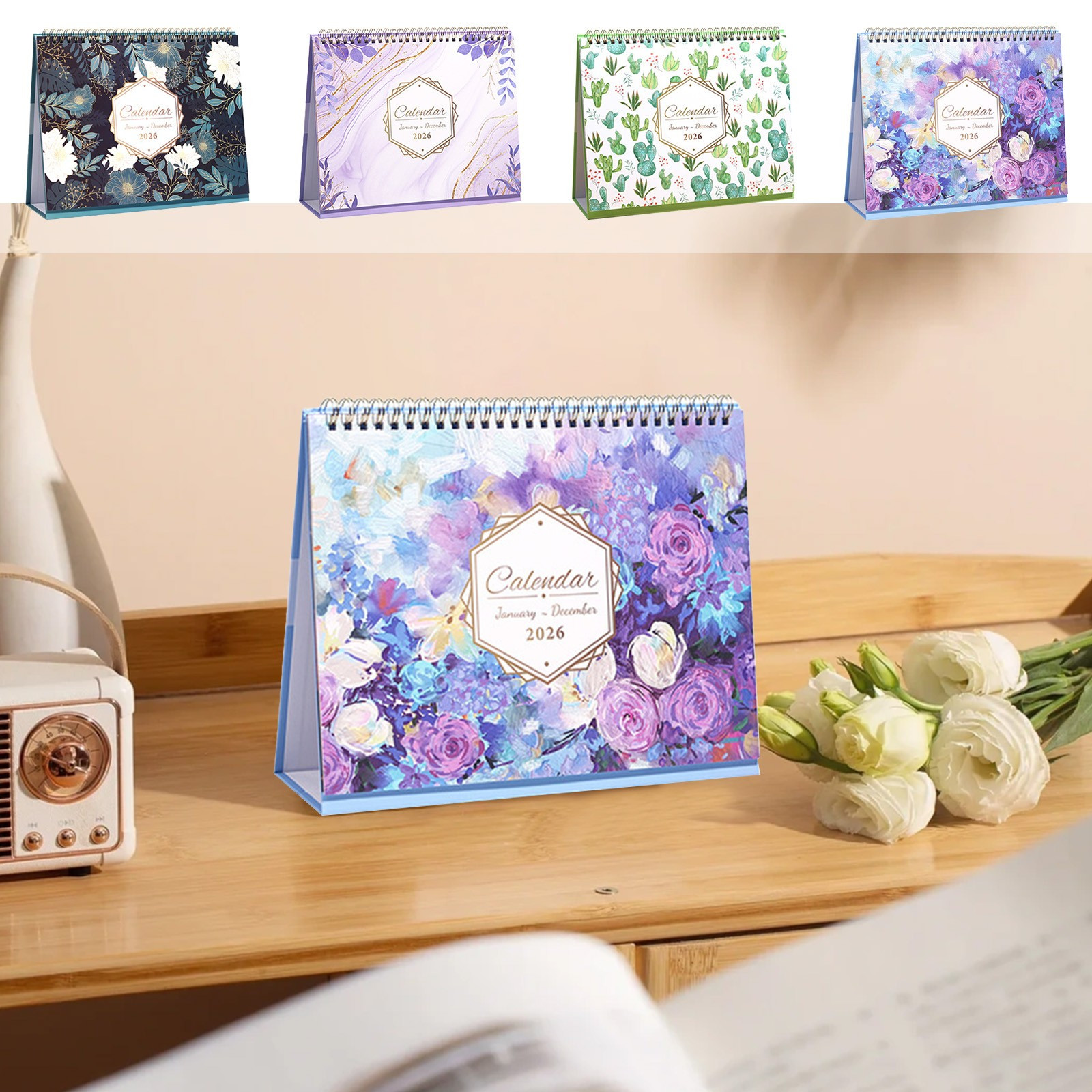 thumbnail video image 2 of PLPPYFS 2026 Desk Calendar, Jan. 2026 to Dec. 2026, Standing Flip Desktop Calendar 2026, 10" x 8", Small Desk Calendar with Thick Paper, 2026 Calendars with Strong Twin-Wire, 2 of 9