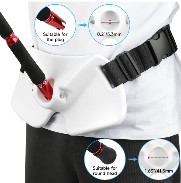 thumbnail video image 2 of KOMCLUB Fishing Belt Rod Holder Adjustable Length Fishing Fighting Waist Belt with EVA Padded Great Plastic Material Fighting Belt WHITE, 2 of 10