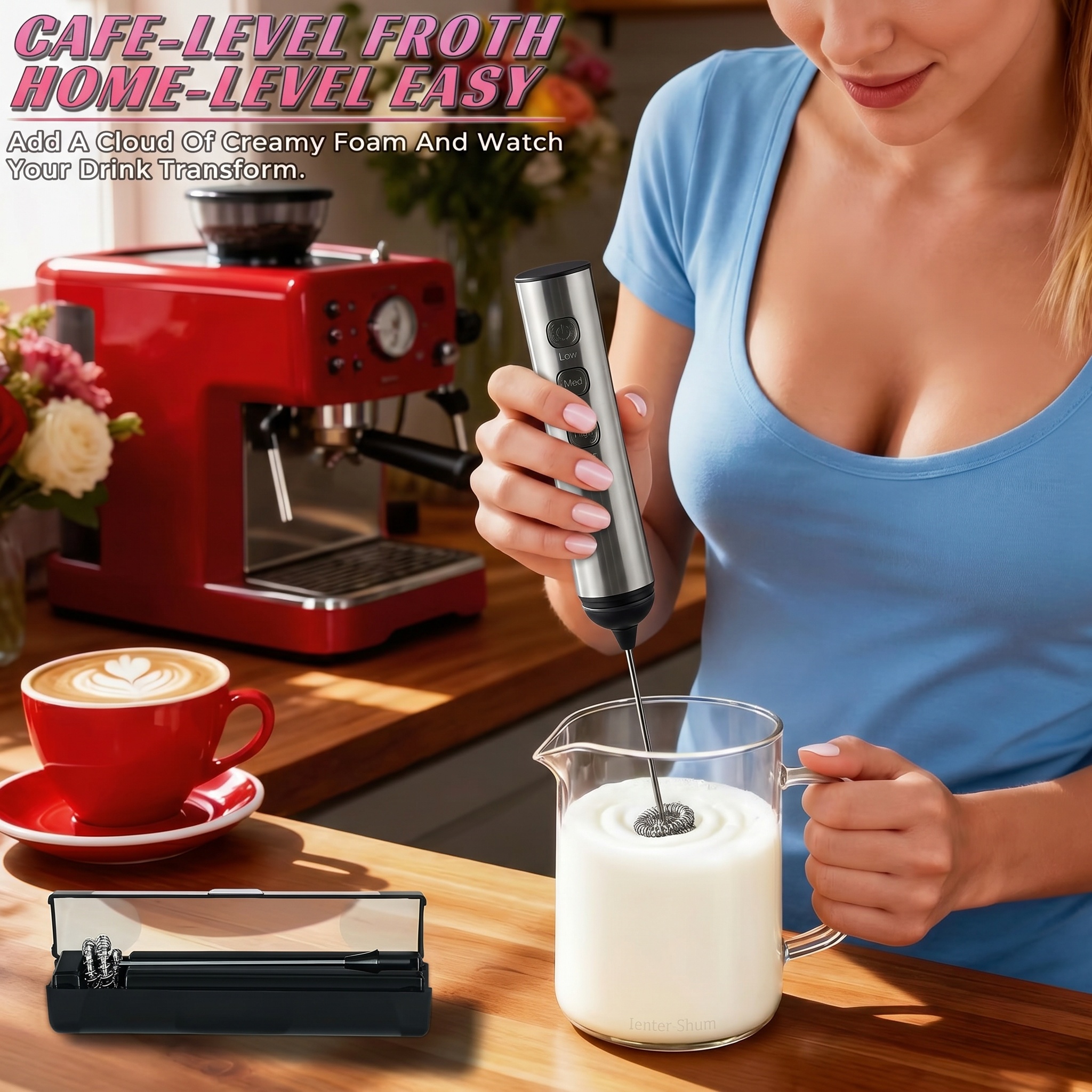 thumbnail video image 2 of Electric Milk Frother with Multiple Speed Settings, 2 of 8