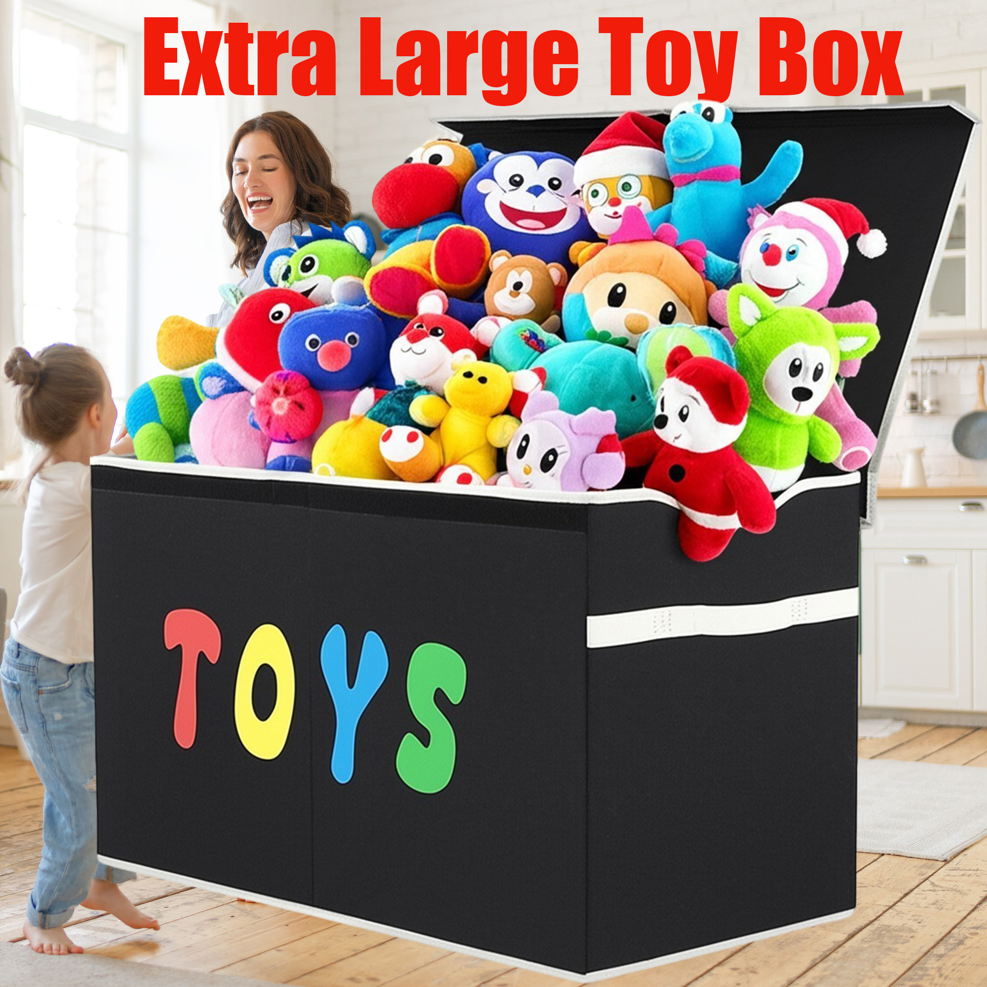 thumbnail video image 2 of VICTORICH Extra Large Child Collapsible Toy Storage Fabric 32 gal Kids Room Toy Chest, Black, 2 of 8