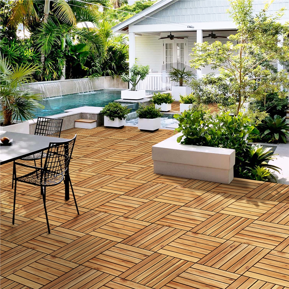 thumbnail video image 2 of Renwick Pack of 27 Interlocking Flooring Tiles for Outdoor & Indoor Patio Garden 12x12in, Wood, 2 of 10