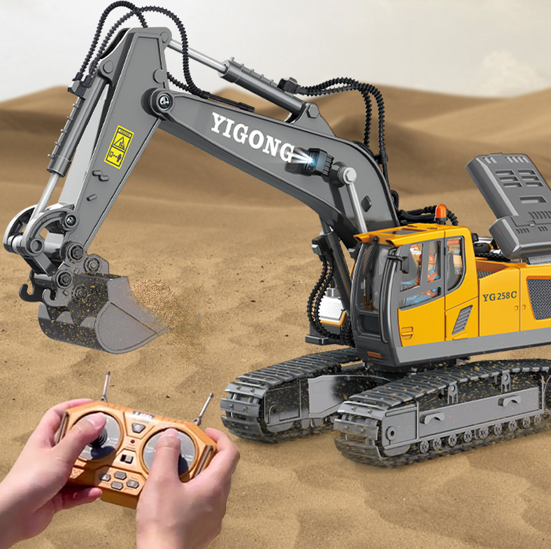 thumbnail video image 2 of Fridja 1:20 Scale 11 Channel Alloy Remote Control Excavator with Realistic Sound Effects, 680° Rotation & LED Indicators, 2.4GHz RC Construction Vehicle Toy, 2 of 14