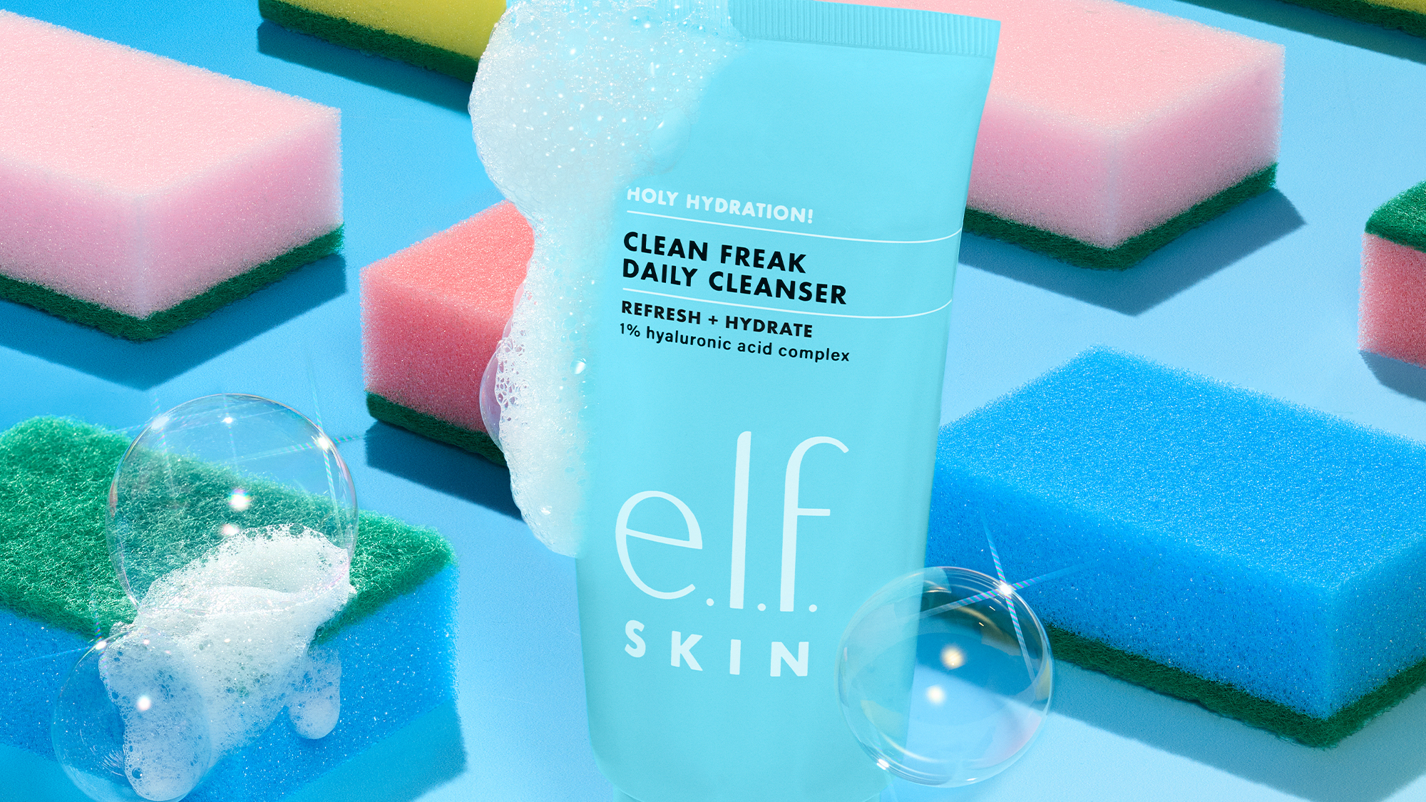 thumbnail video image 3 of e.l.f. SKIN Holy Hydration! Clean Freak Daily Cleanser, Gentle Hydrating Gel Face Cleanser, 1% Hyaluronic Acid Complex, 5.5 fl oz, 3 of 13