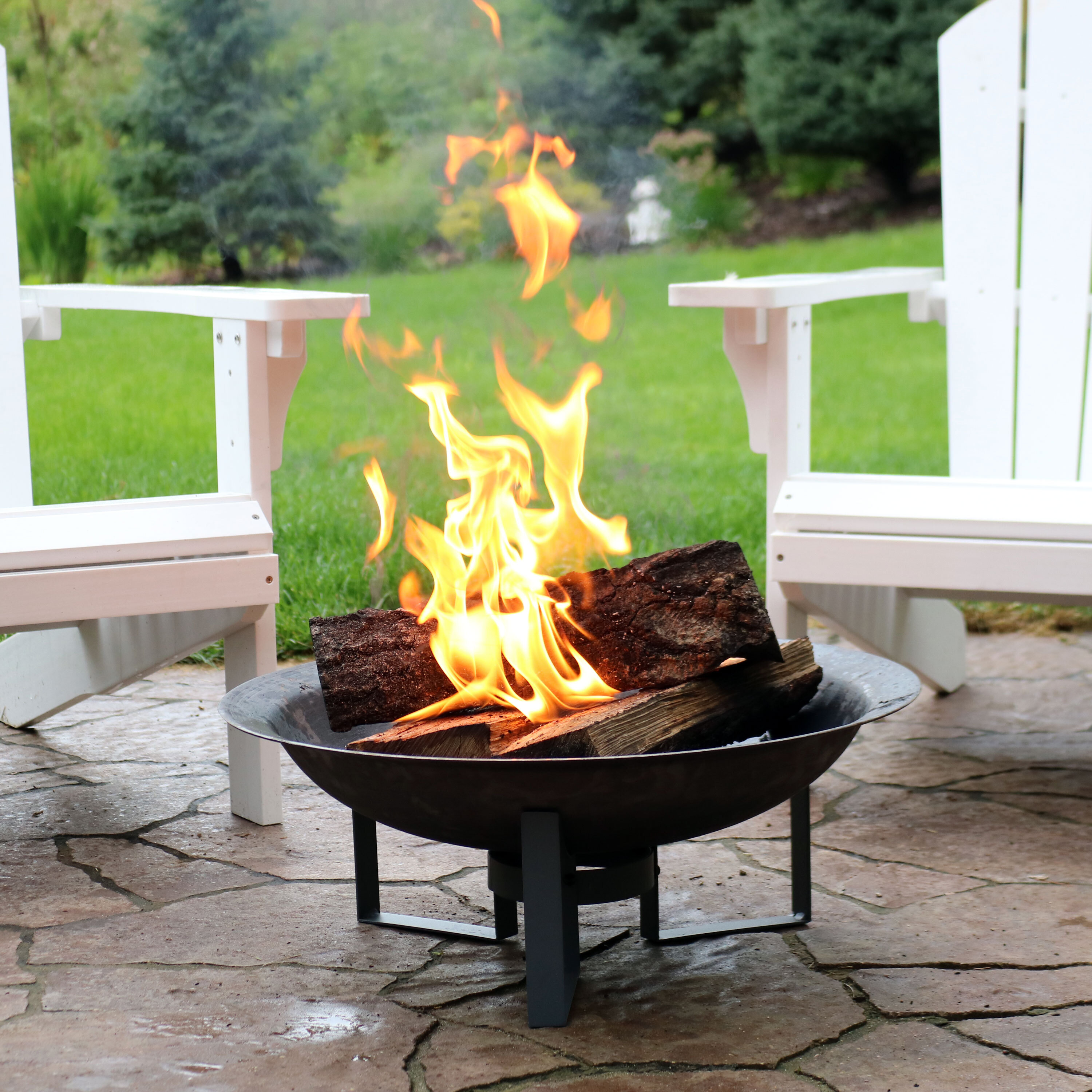 thumbnail video image 2 of Sunnydaze 24" Round Wood-Burning Black Finish Cast Iron Fire Pit Bowl and Stand, 2 of 7