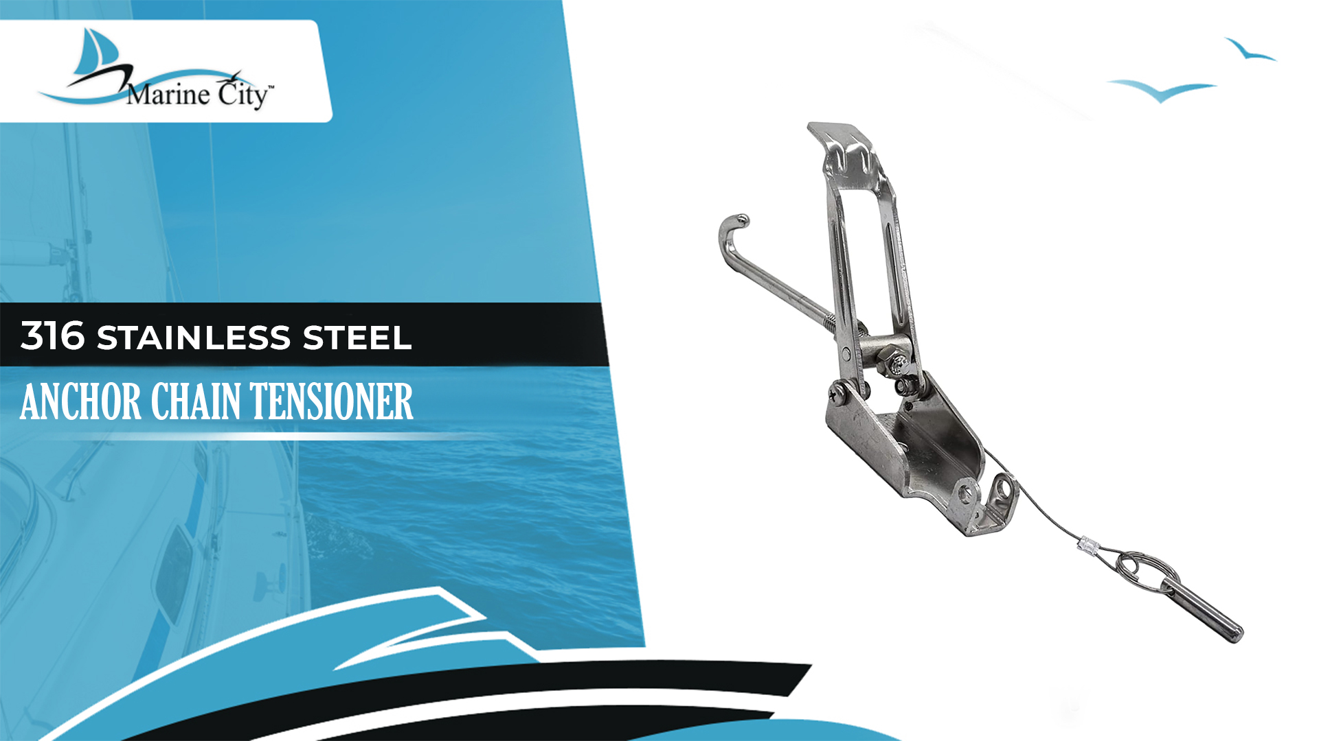 thumbnail video image 2 of MARINE CITY Anchor Chain Tensioner, 316 Stainless Steel, 8-1/4 x 1-3/8 Inch, Cam Action Creates Up to 200 lb Tension, Fits Anchors Up to 90 lb, for Boats and Yachts Pack of 1, 2 of 8