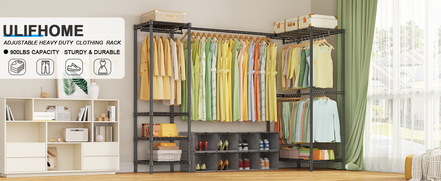 thumbnail video image 2 of ULIF E10L L-Shaped Heavy Duty Garment Rack with Expandable Rod, 58-82 Inch, White, 2 of 8