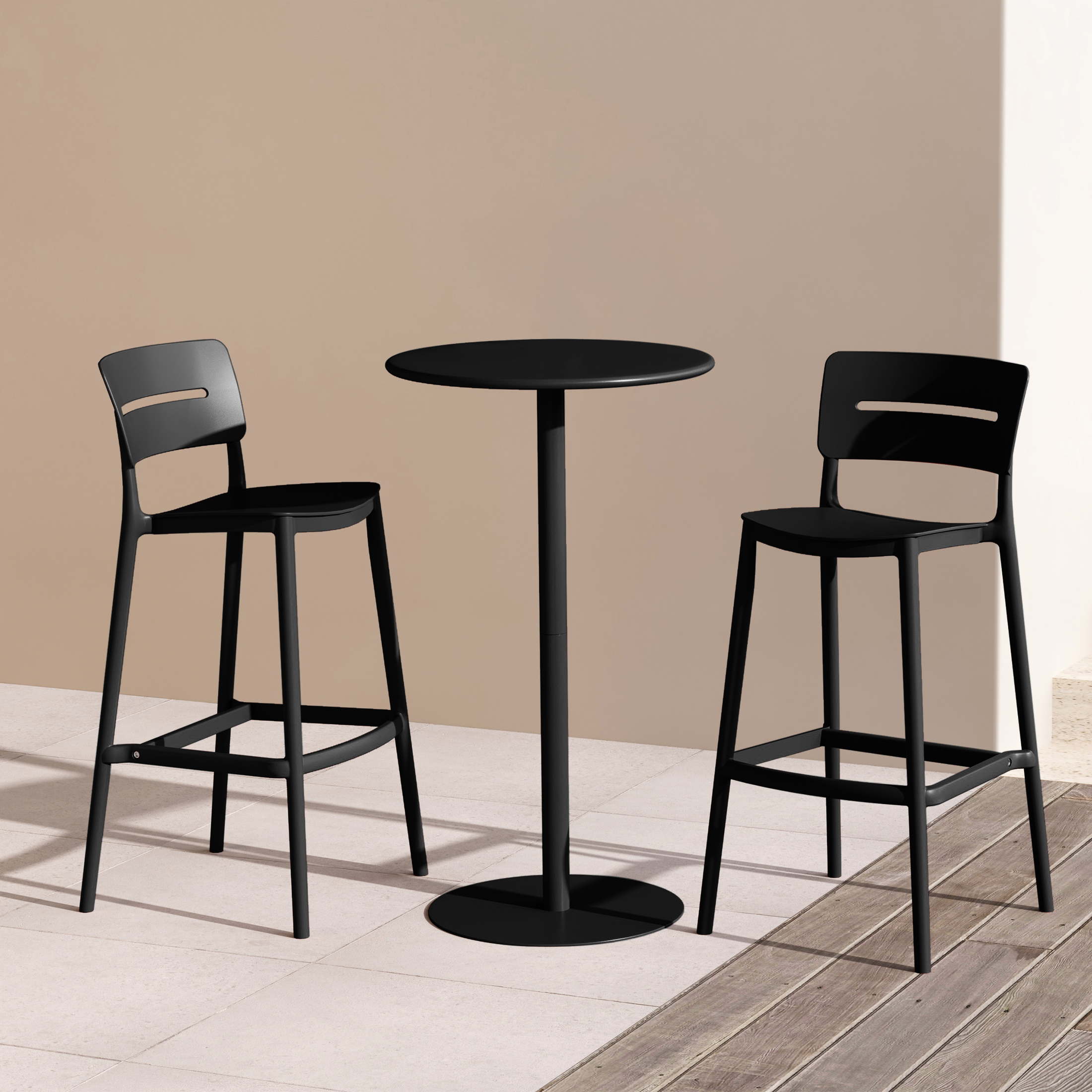 thumbnail video image 2 of WestinTrends Playa 3-Piece Outdoor Adjustable Round Bar Height Patio Table Dining Set, Red, 2 of 14