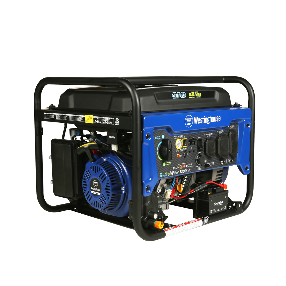 Westinghouse 6,600-Watt Dual Fuel Portable Generator with Remote Start, RV  and Transfer Switch Outlets and CO Sensor WGen5300DFc - The Home Depot