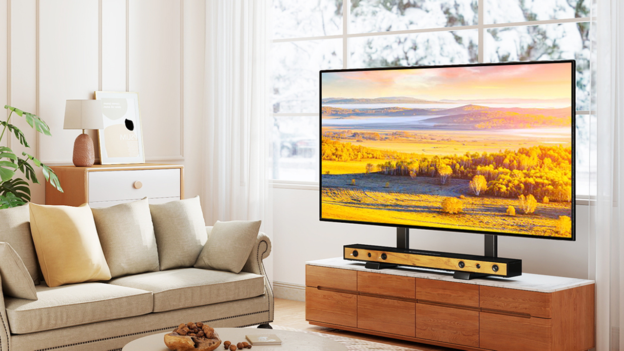 thumbnail video image 2 of RTVR Universal Table Top TV Stand Base Height Adjustable for Most 37 to 86 inch LCD LED Screen, Tabletop TV Mount Stand, 2 of 7