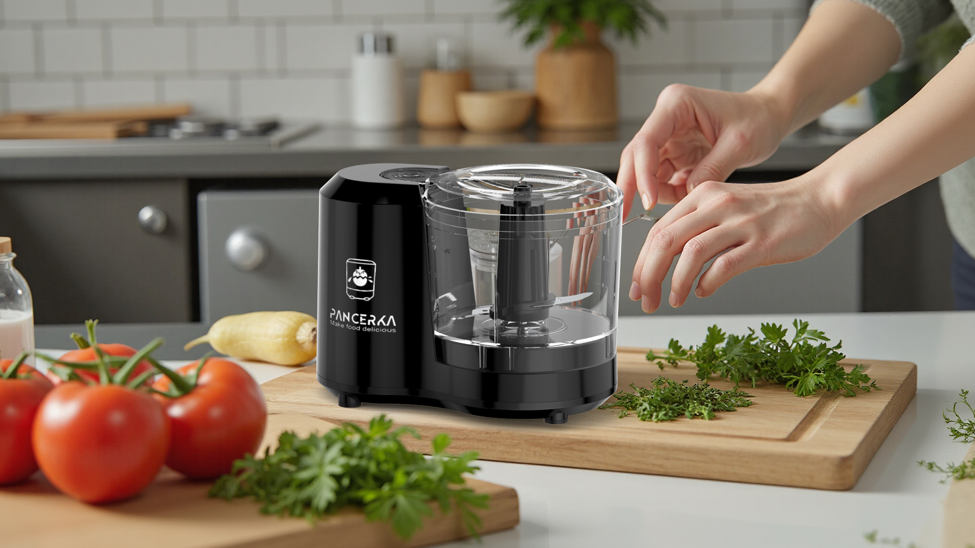 thumbnail video image 2 of PANCERKA Electric Food Chopper, 1.5Cup Food Processor, BRL-7003, Black, 2 of 12